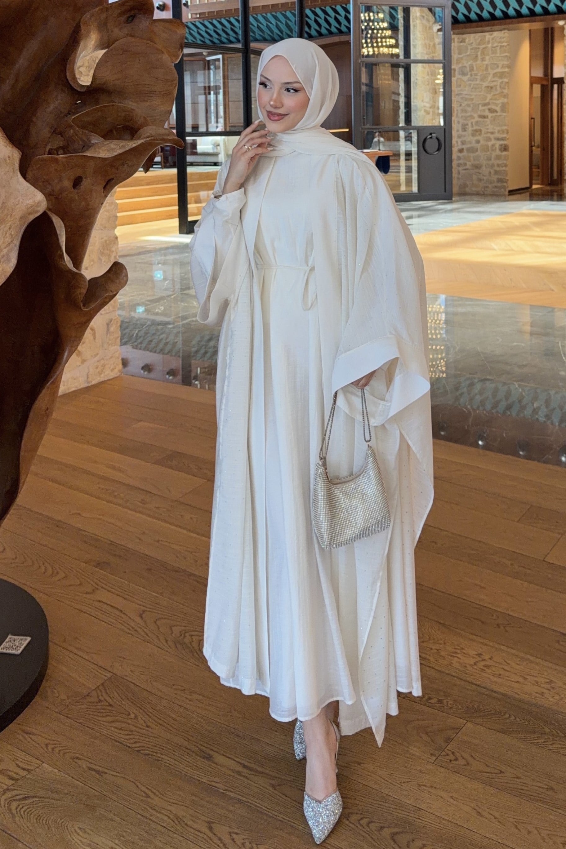 Luxury Taşlı Abaya Takım İnci