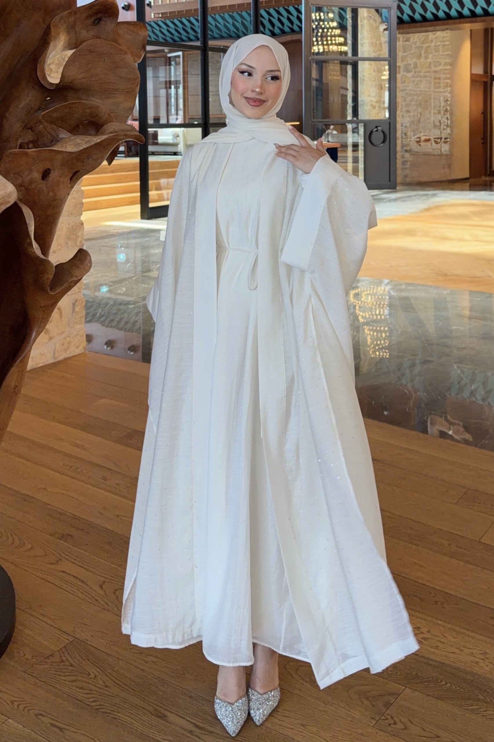 Luxury Taşlı Abaya Takım İnci