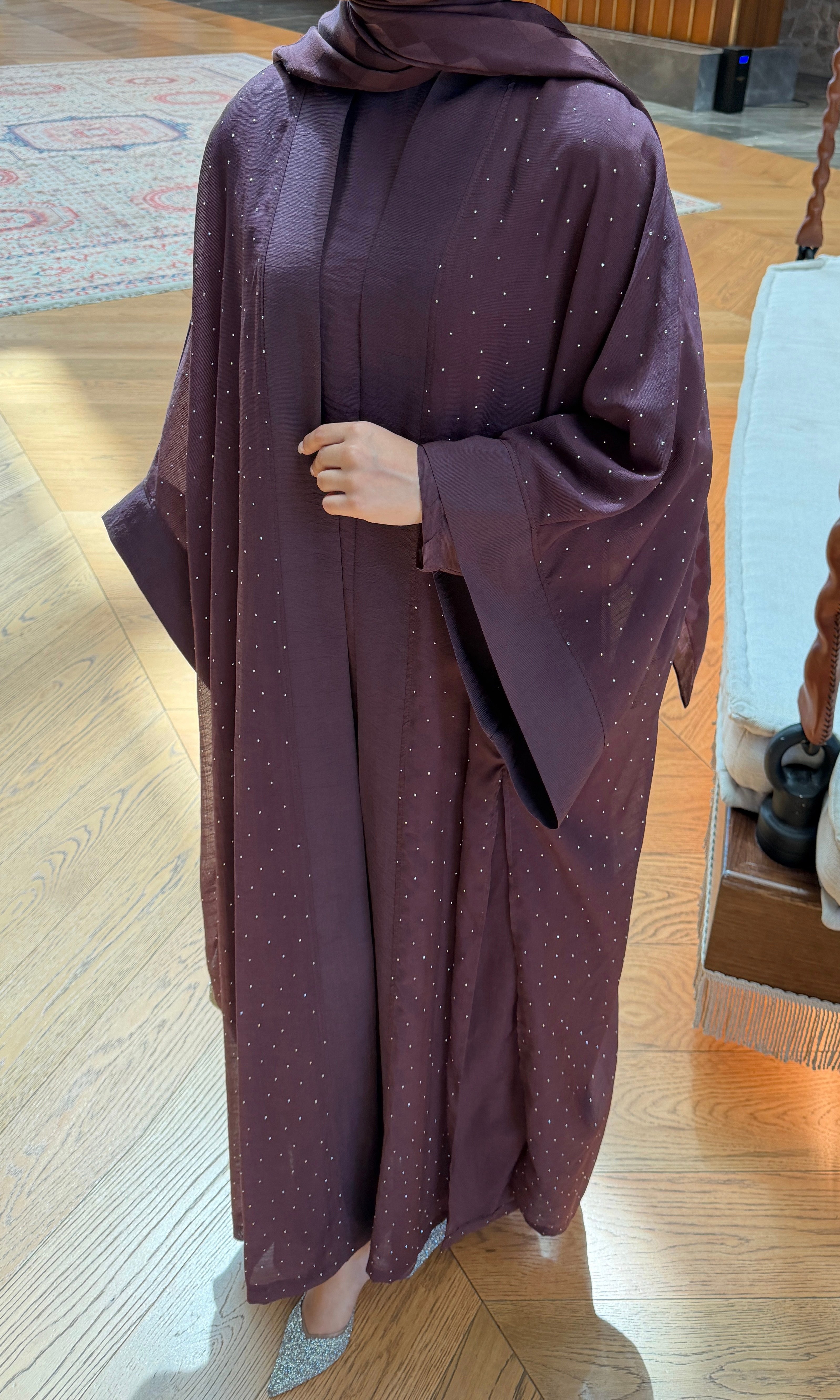 Luxury Taşlı Abaya Takım Mürdüm