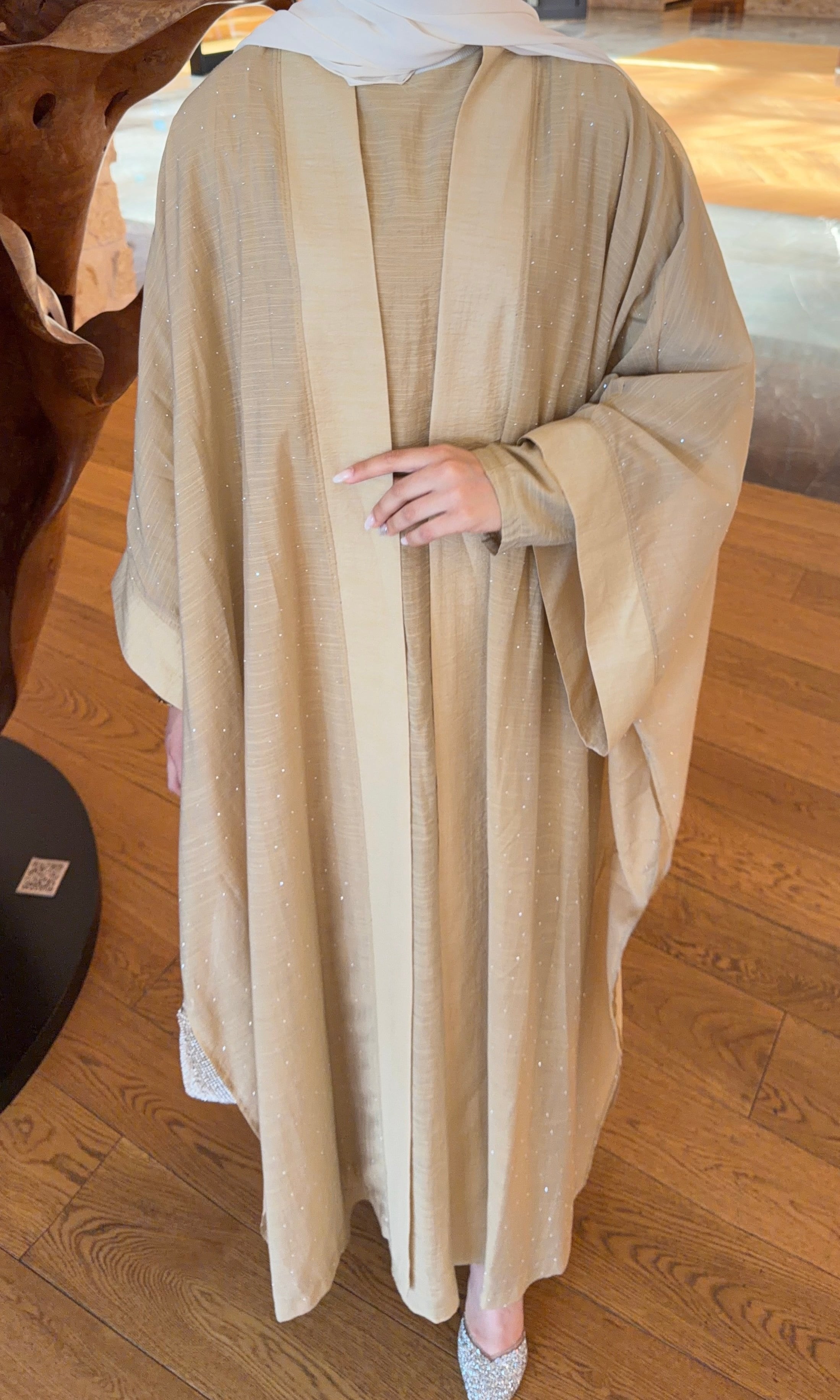 Luxury Taşlı Abaya Takım Yağ Yeşili 