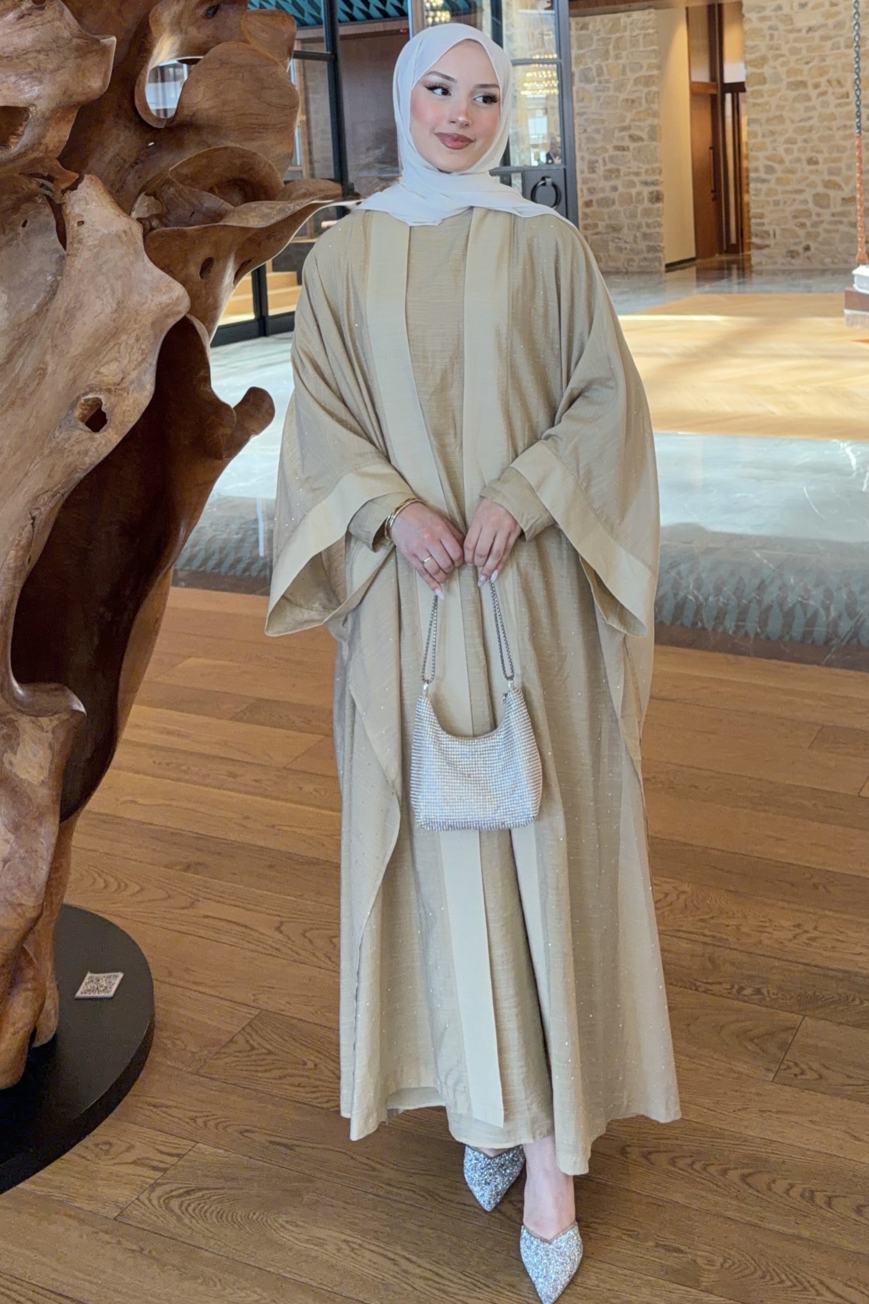 Luxury Taşlı Abaya Takım Yağ Yeşili 