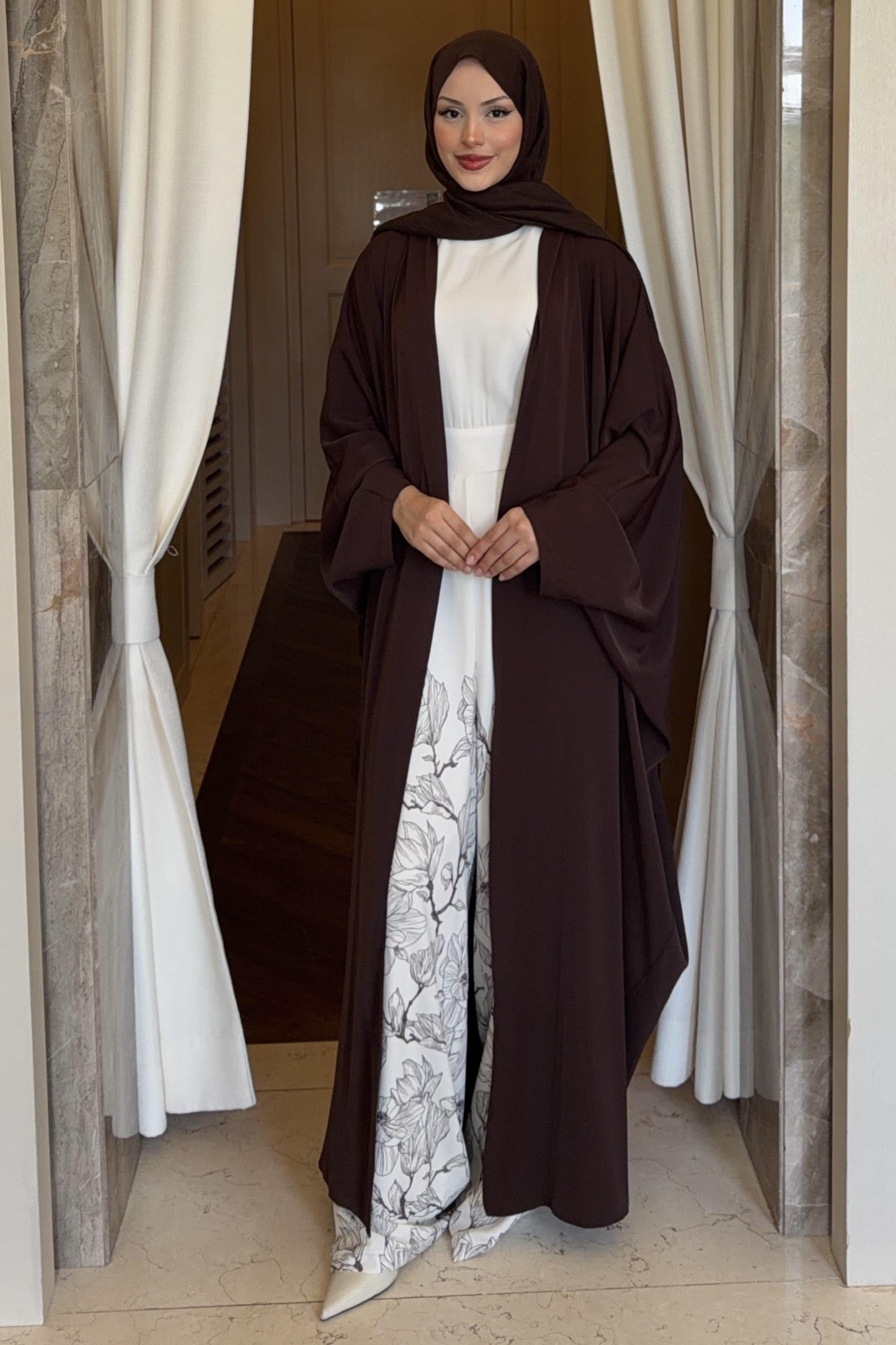 Manesa Tulumlu Abaya Takım Kahverengi