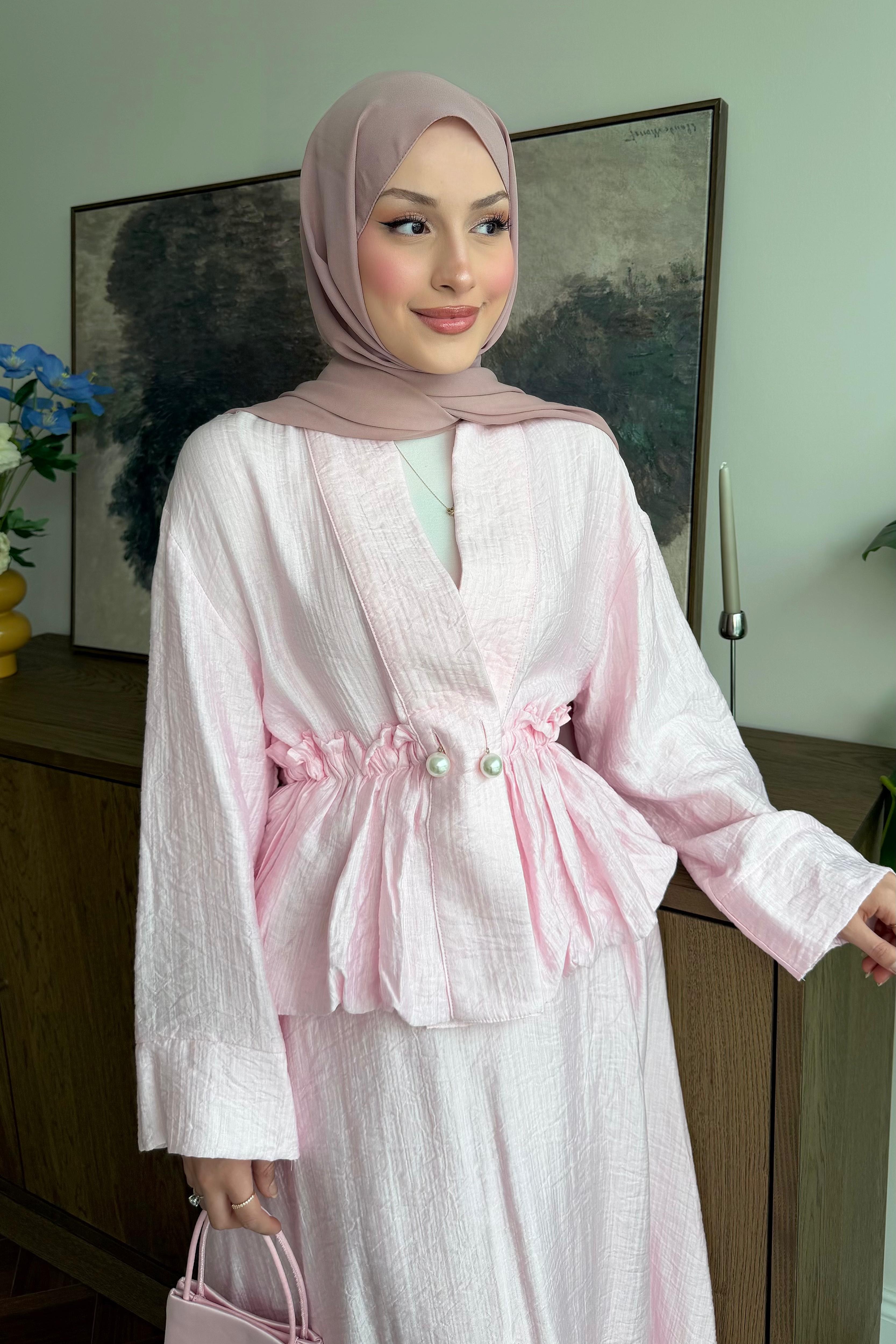 Noir Büzgülü Tencel Takım Soft Pembe