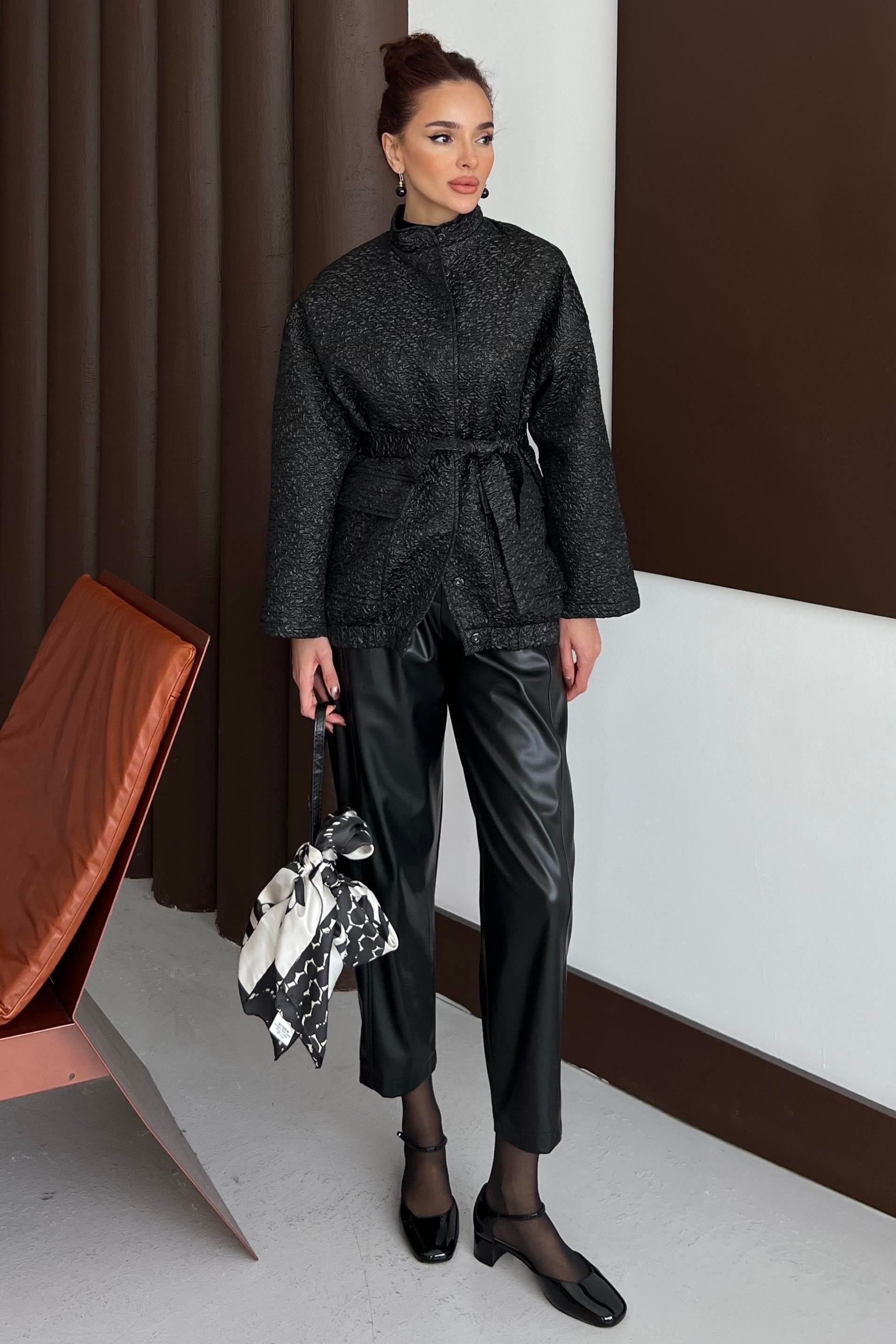 Parlak Dokulu Oversize Ceket Siyah