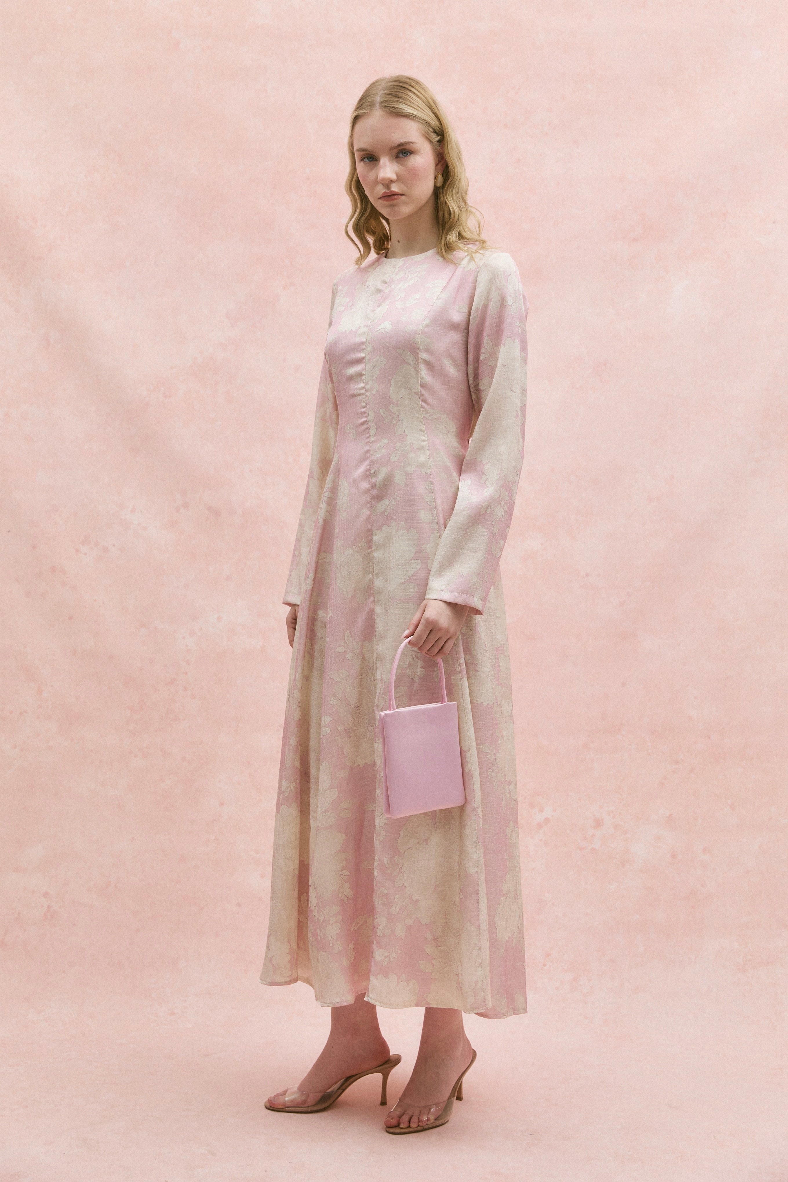 Parlak Keten Elbise Soft Pembe
