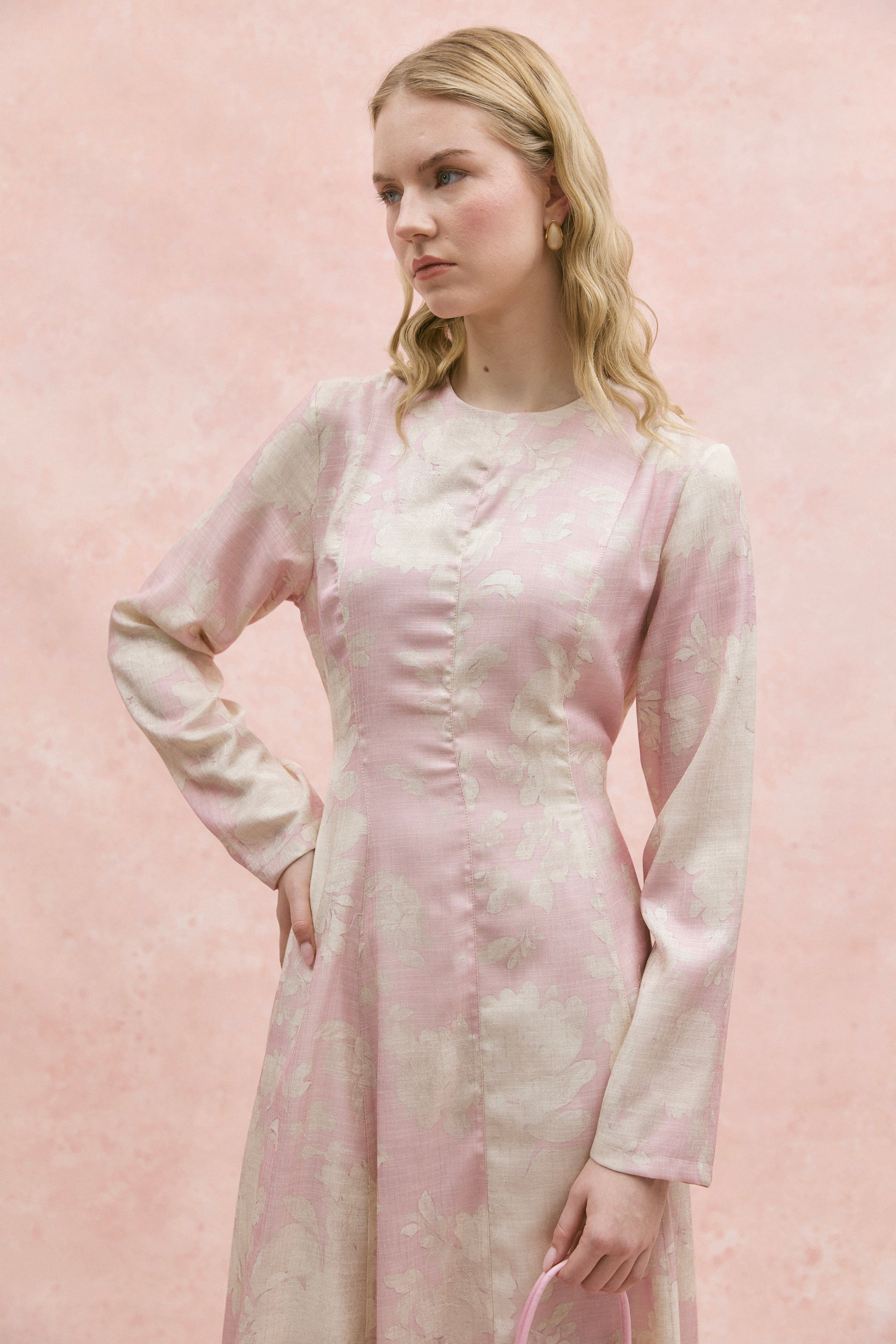 Parlak Keten Elbise Soft Pembe
