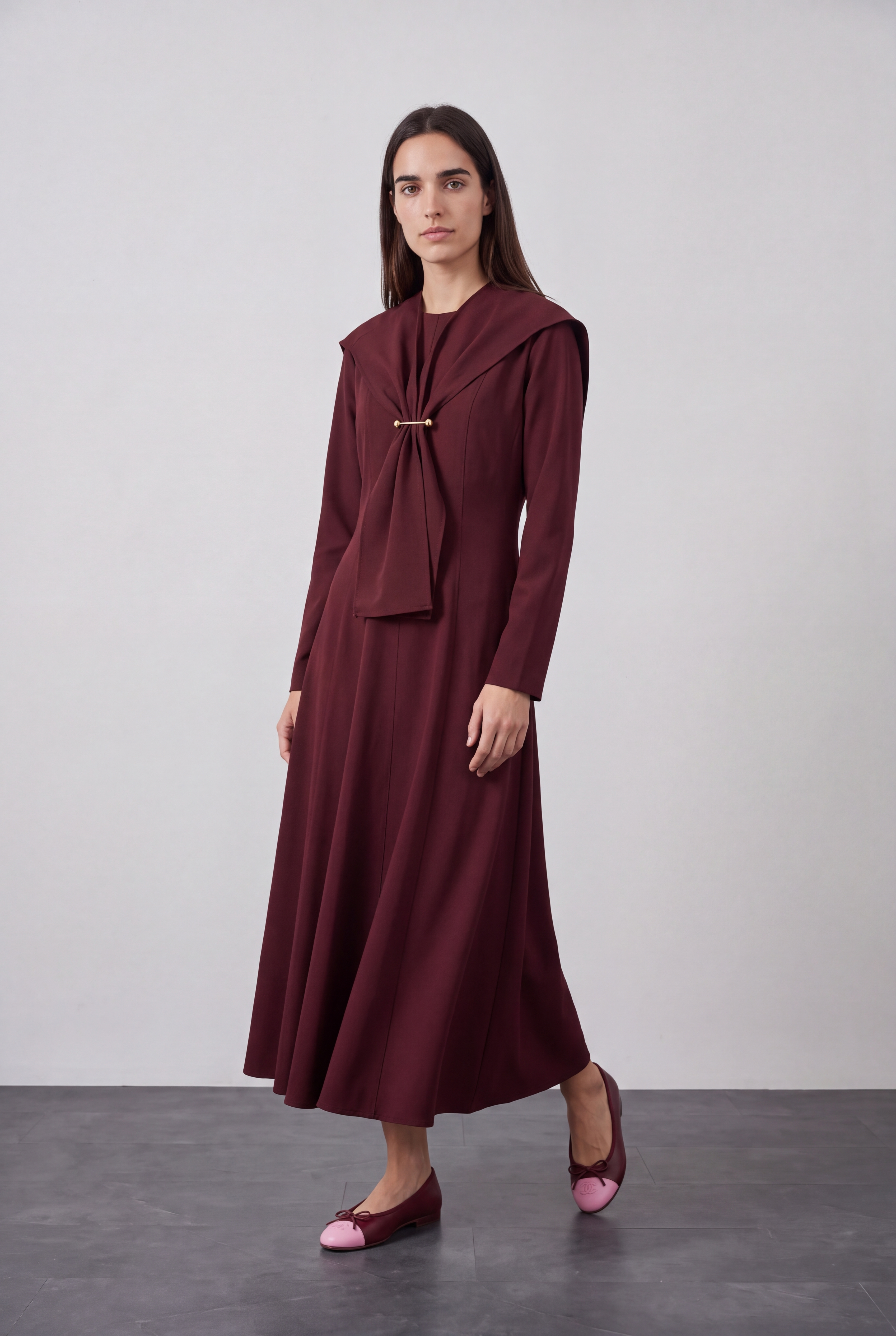 Pearl Aksesuarlı Elbise Bordo