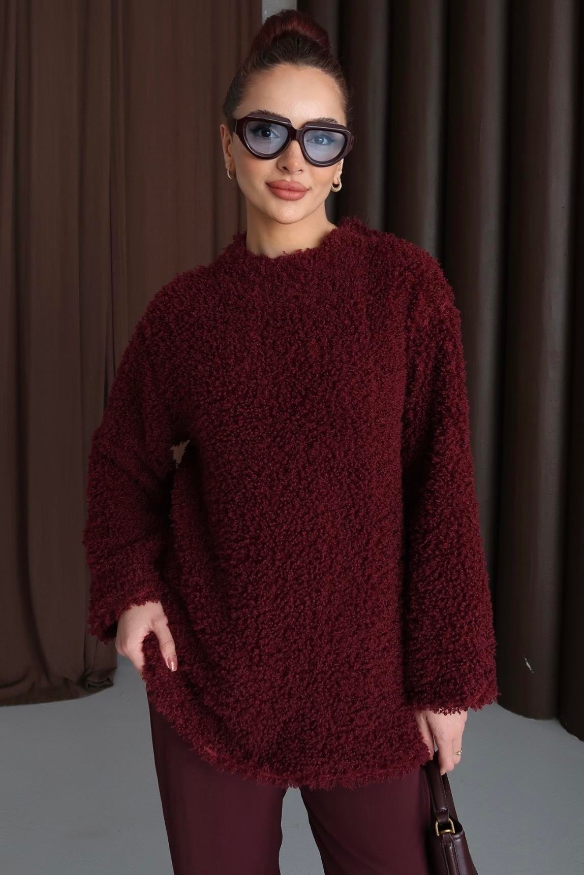 Peluş Kazak Bordo