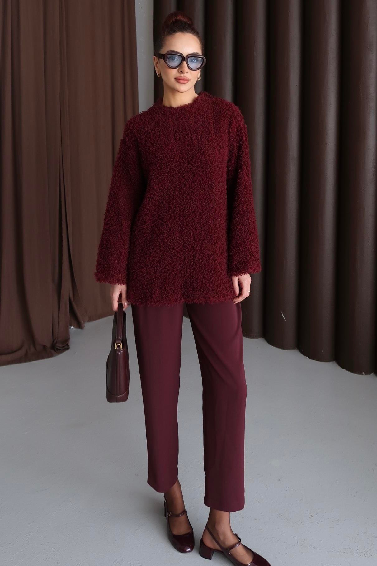 Peluş Kazak Bordo