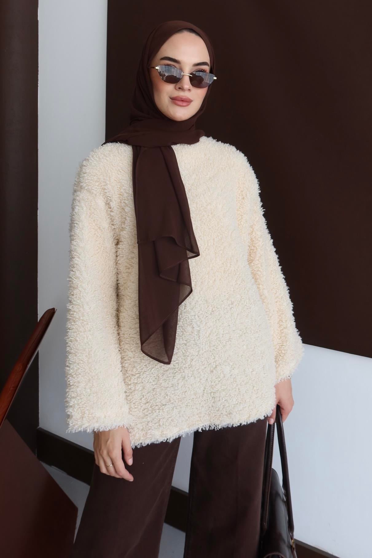 Peluş Kazak Krem