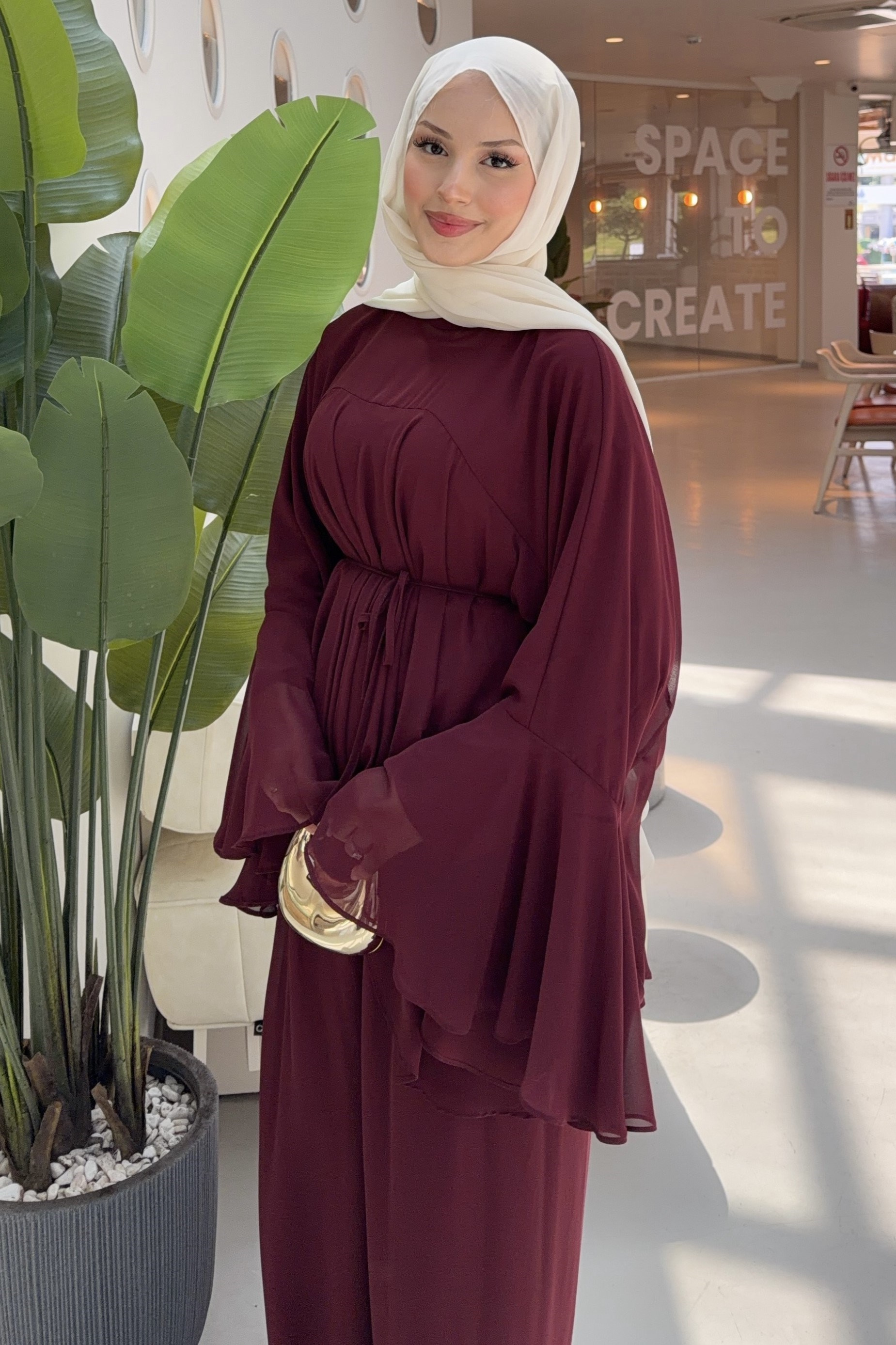 Royal Şifon Pantolonlu Takım Bordo