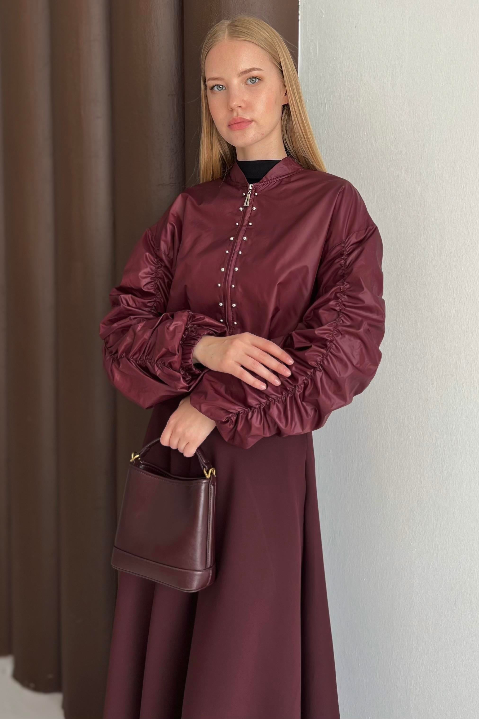 Safir Kol Yağmurluk Ceket Bordo