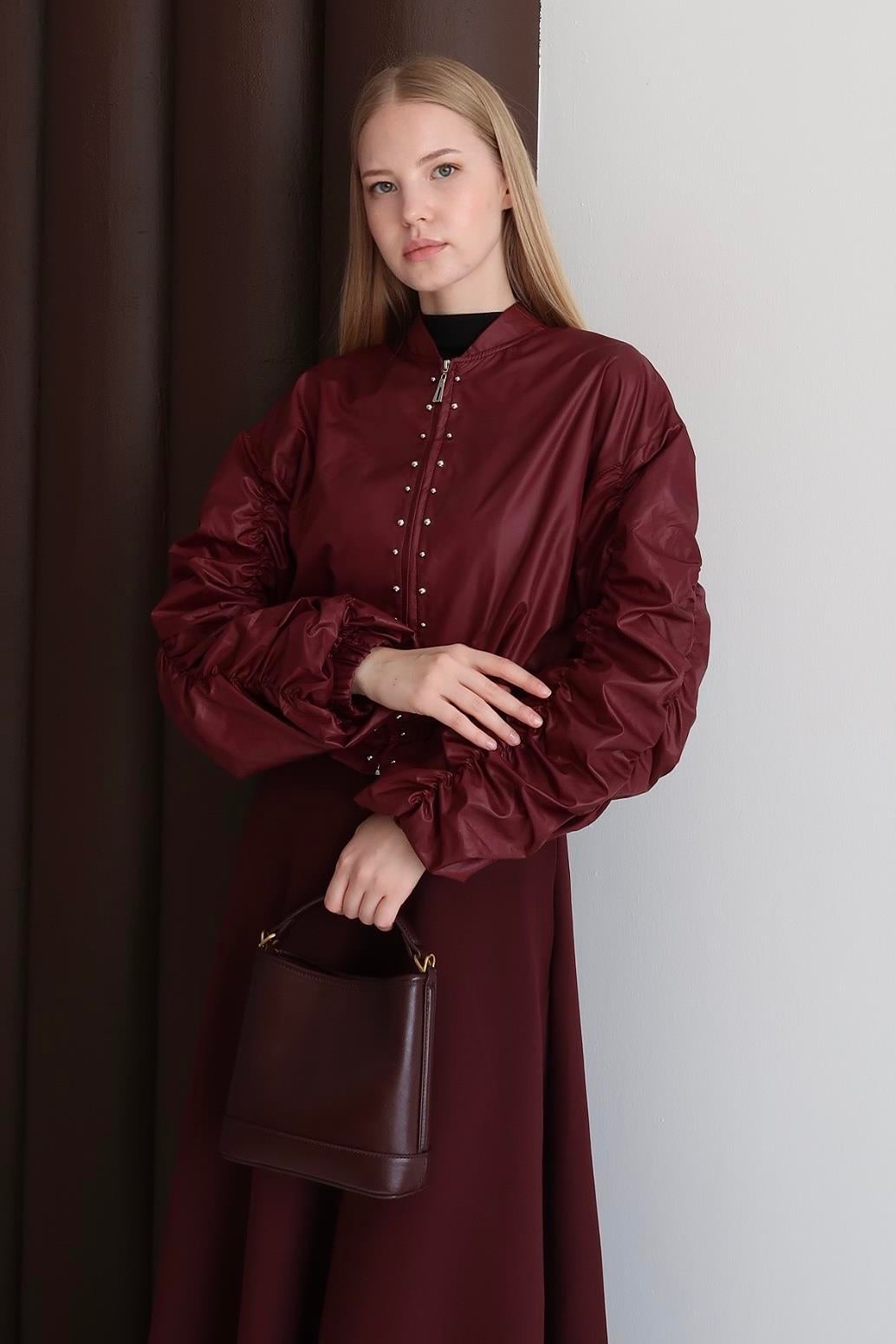 Safir Kol Yağmurluk Ceket Bordo