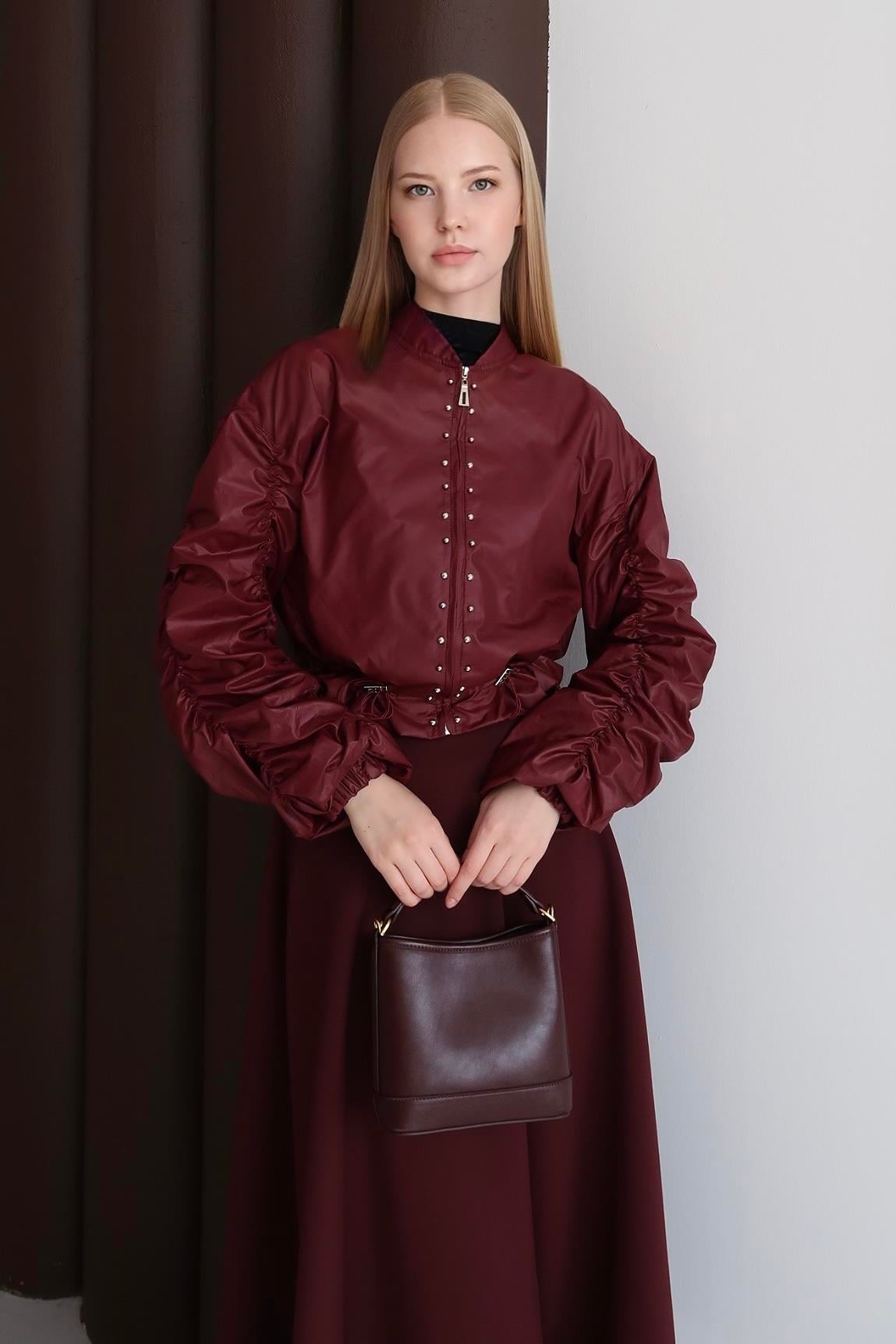 Safir Kol Yağmurluk Ceket Bordo