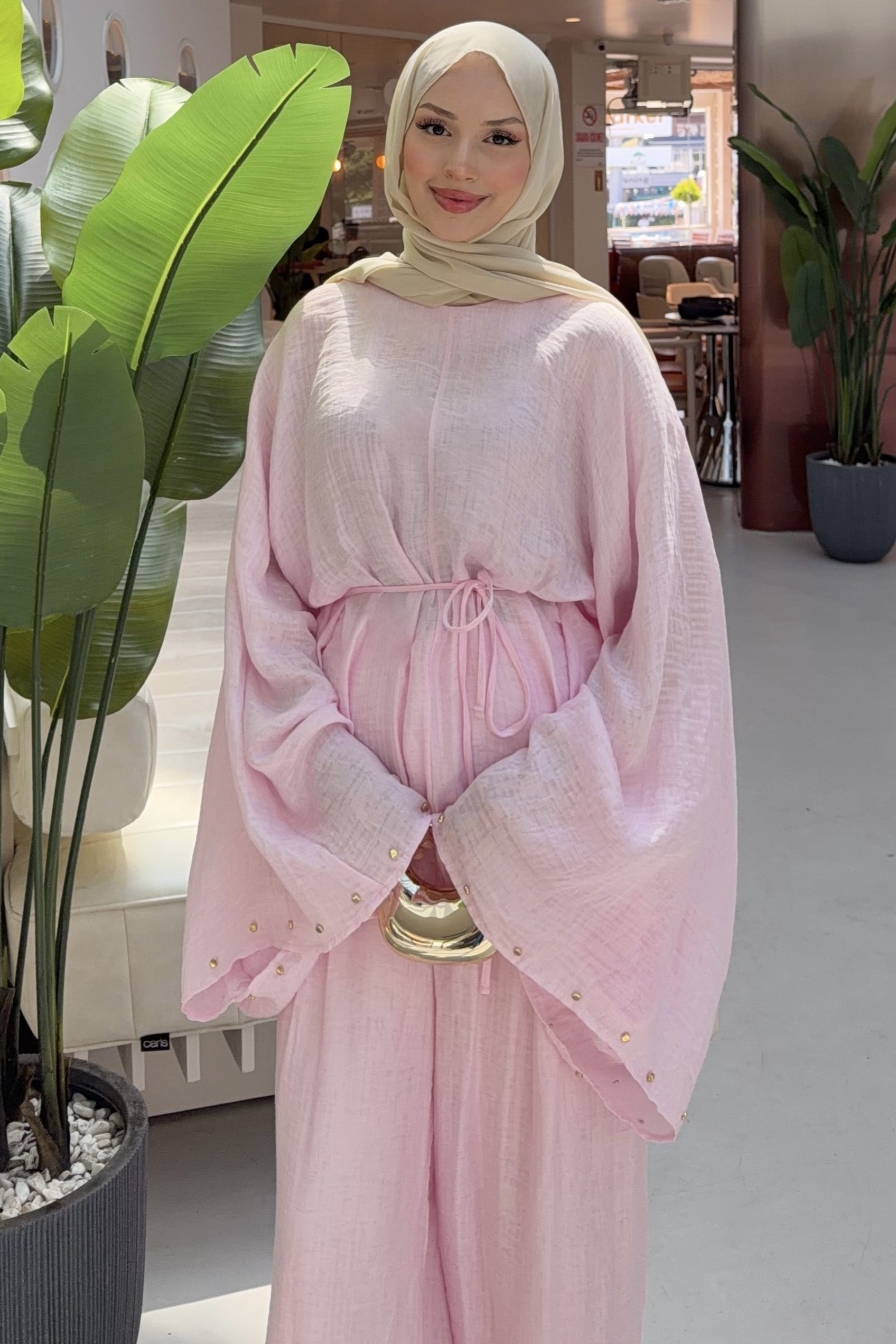 Serenya Zımba Detay Pantolonlu Pembe