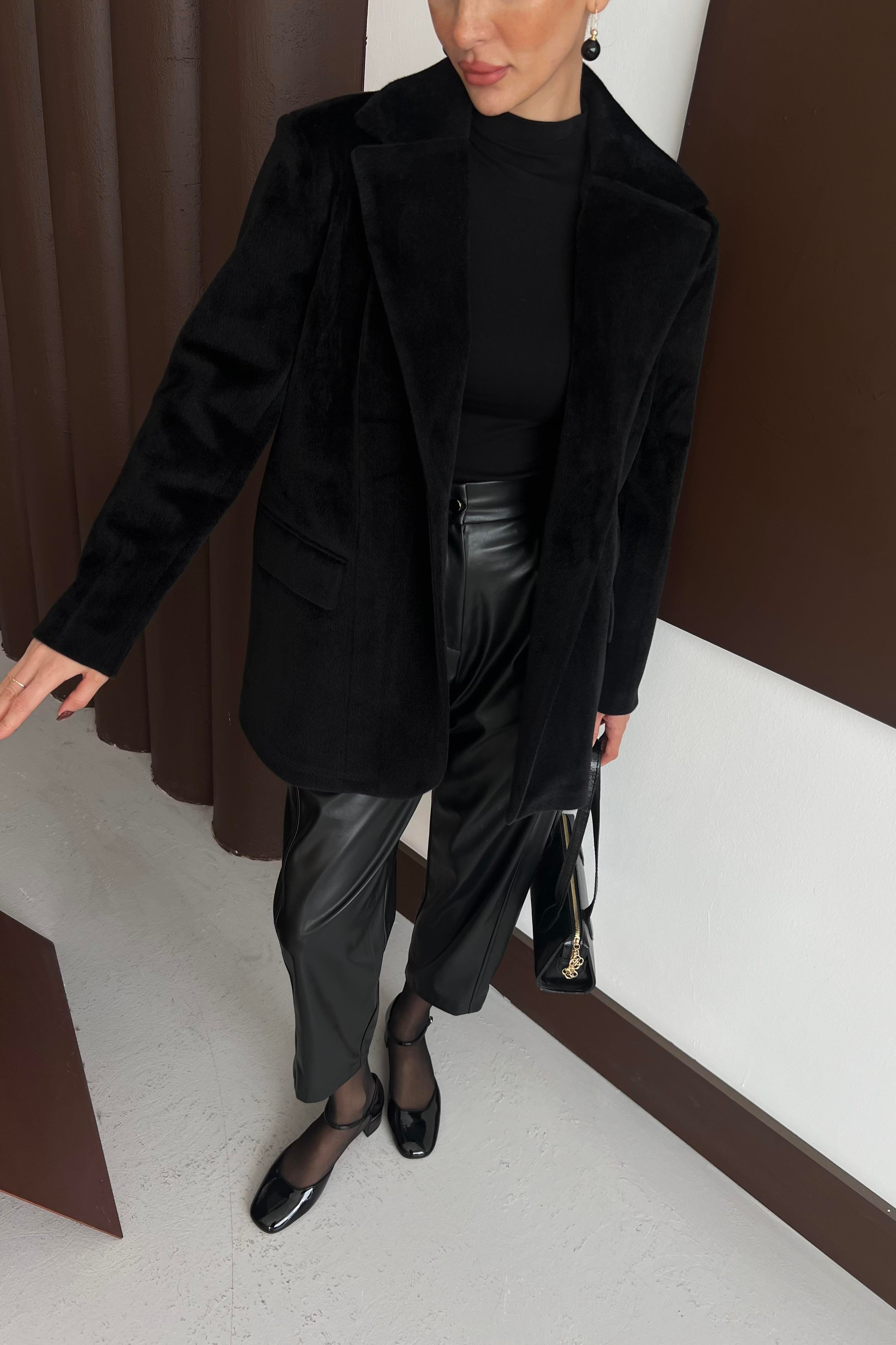 Tay Tüyü Blazer Ceket Siyah