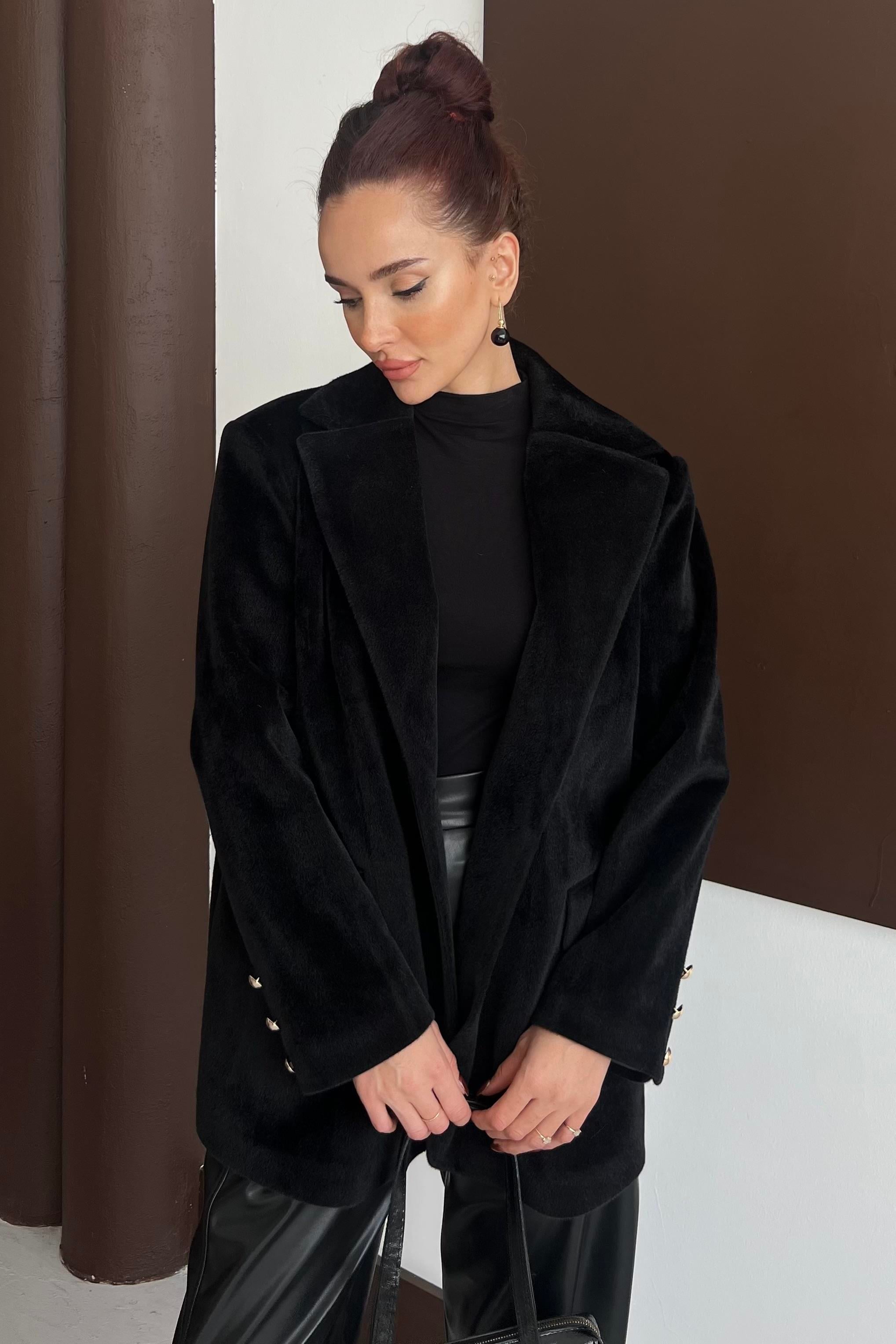 Tay Tüyü Blazer Ceket Siyah
