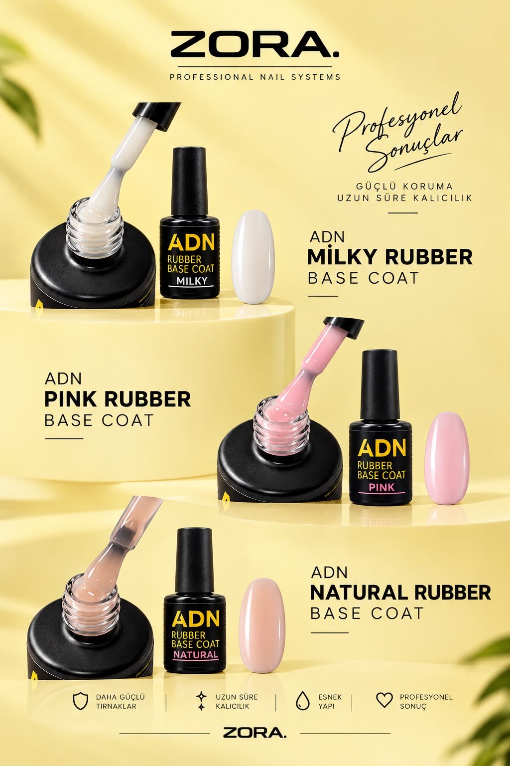 ADN Renkli Rubber Base Coat 3'lü Set