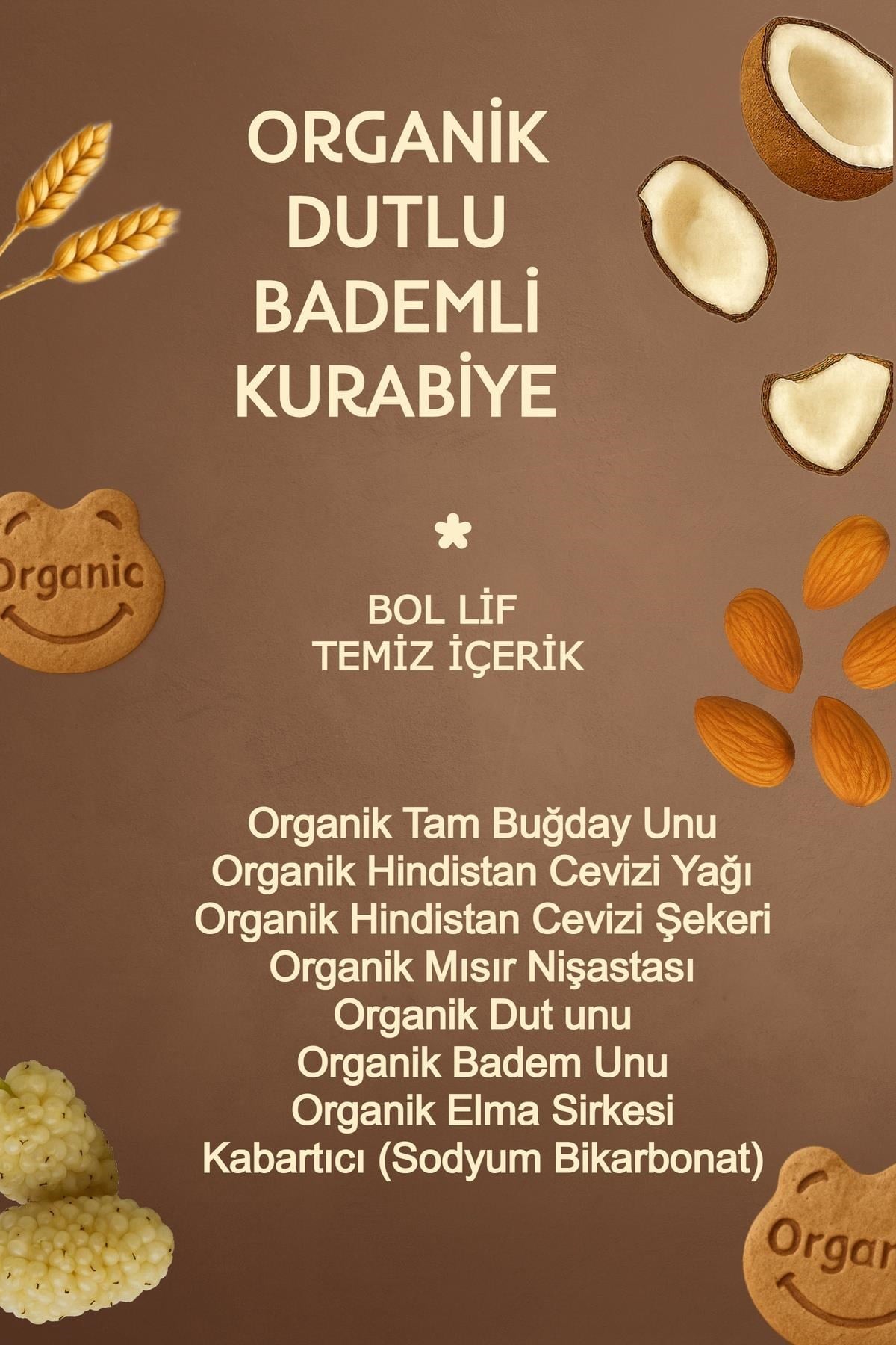 Organik Tarçınlı, Dutlu, Keçiboynuzlu Kurabiyeler 55 gr Atıştırmalık Paketi- 6 adet (3 çeşit)