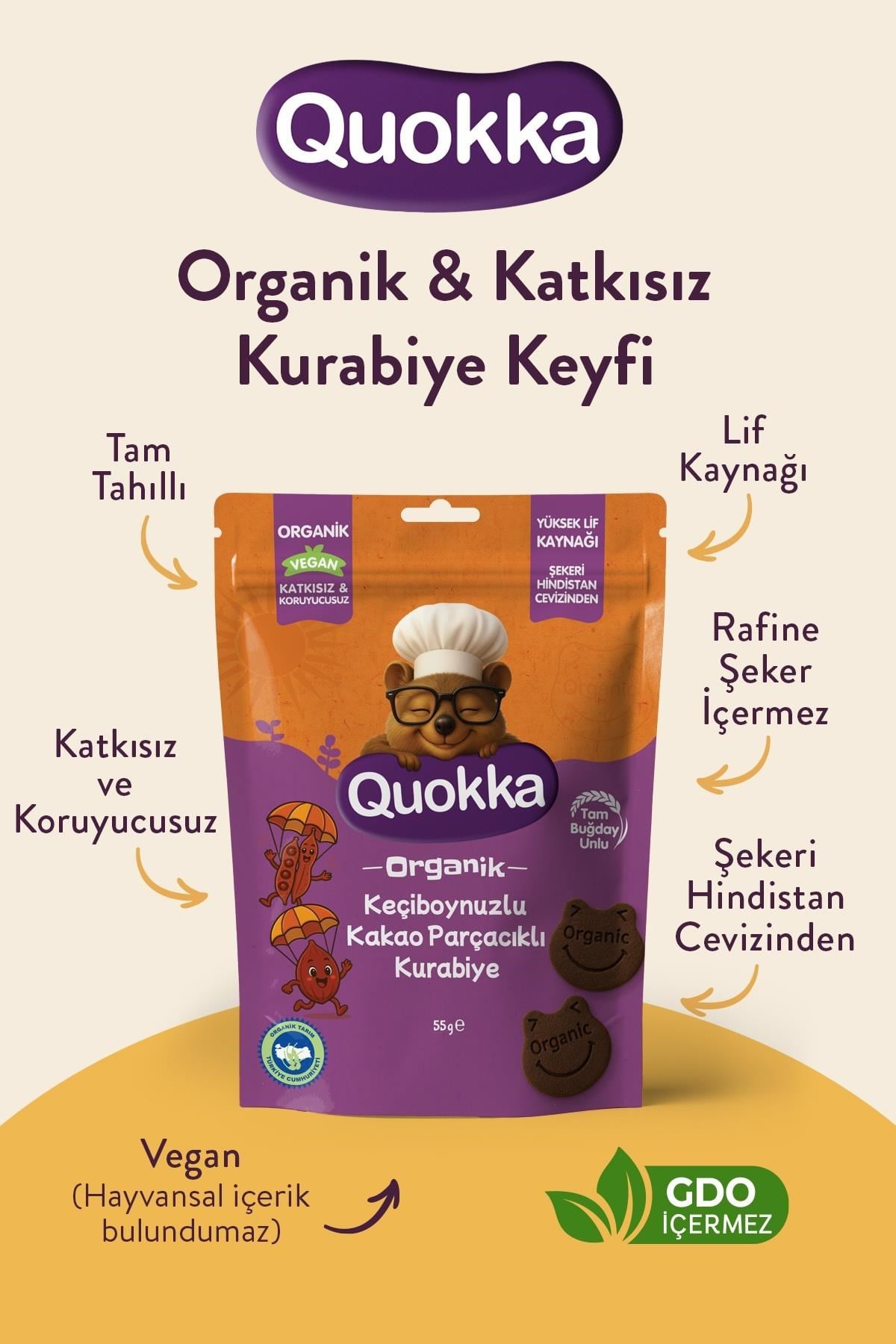 Organik Tarçınlı, Dutlu, Keçiboynuzlu Kurabiyeler 55 gr Atıştırmalık Paketi- 6 adet (3 çeşit)