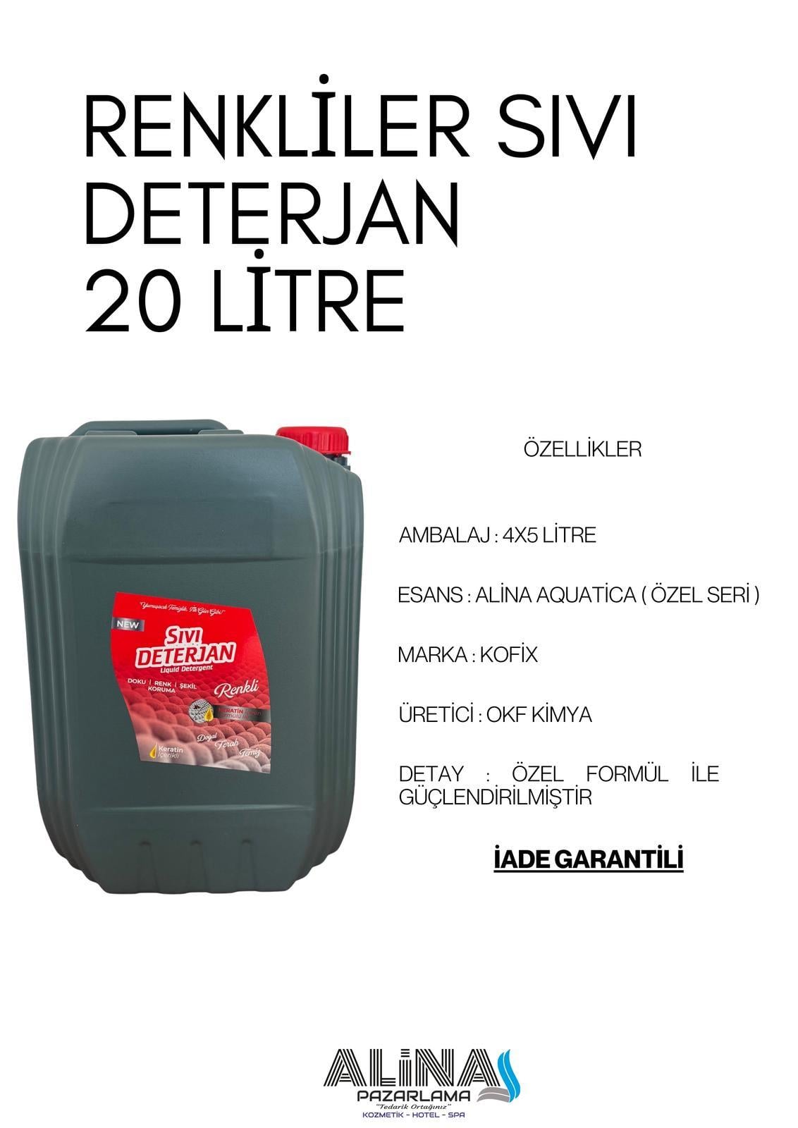 20 LT SIVI ÇAMAŞIR DETERJANI RENKLİLER ALN319 ( 4 x 5 LT )