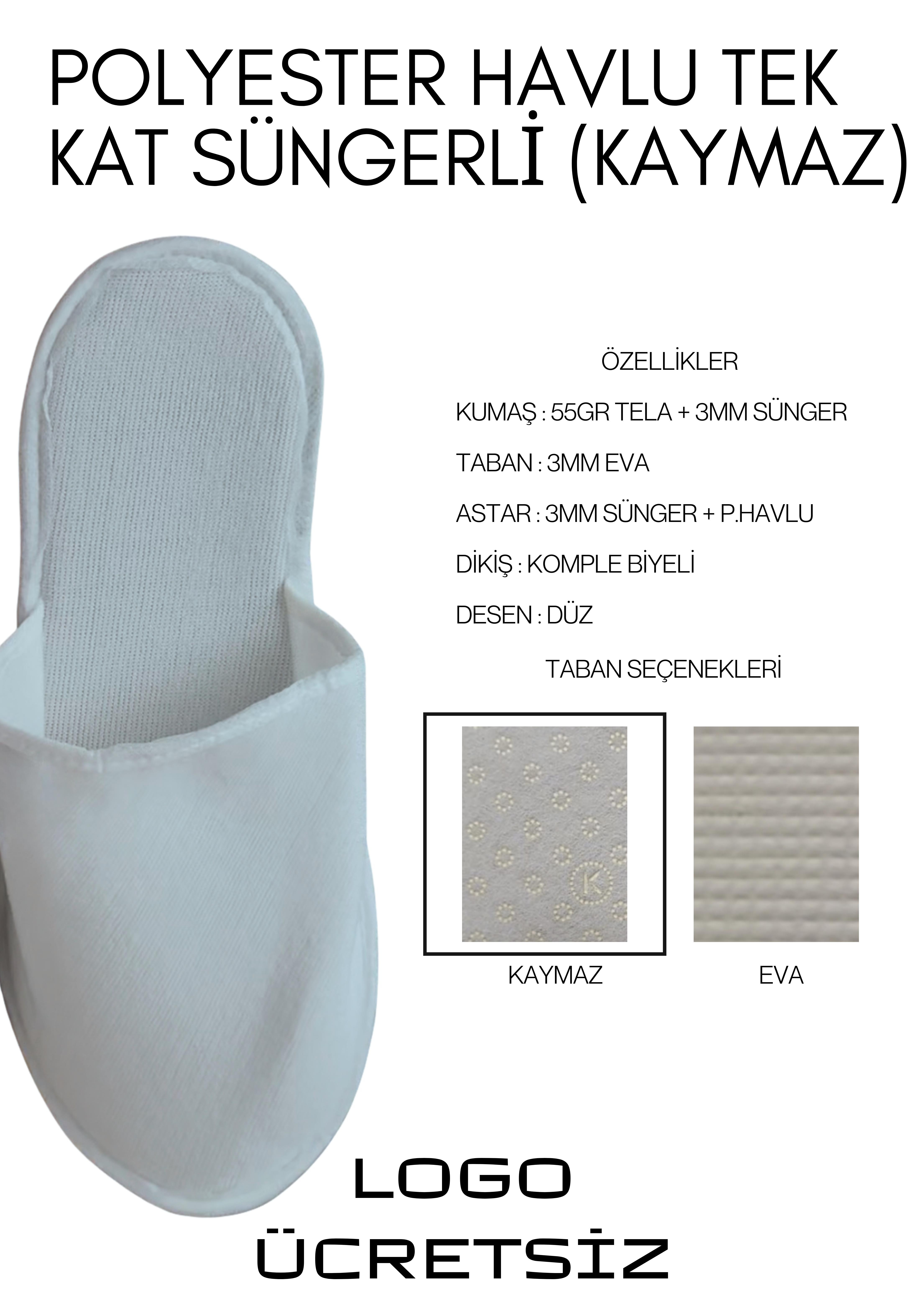 3mm Süngerli Havlu Polyester Kaymaz Taban Tek Kullanımlık Terlik H100-K