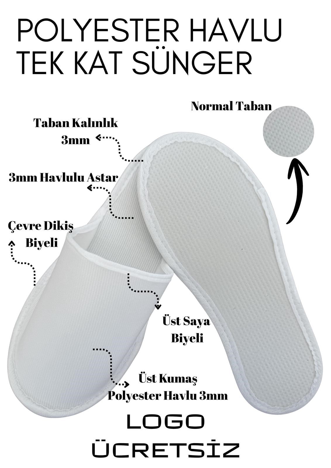 3mm Süngerli Havlu Polyester Tek Kullanımlık Terlik H100