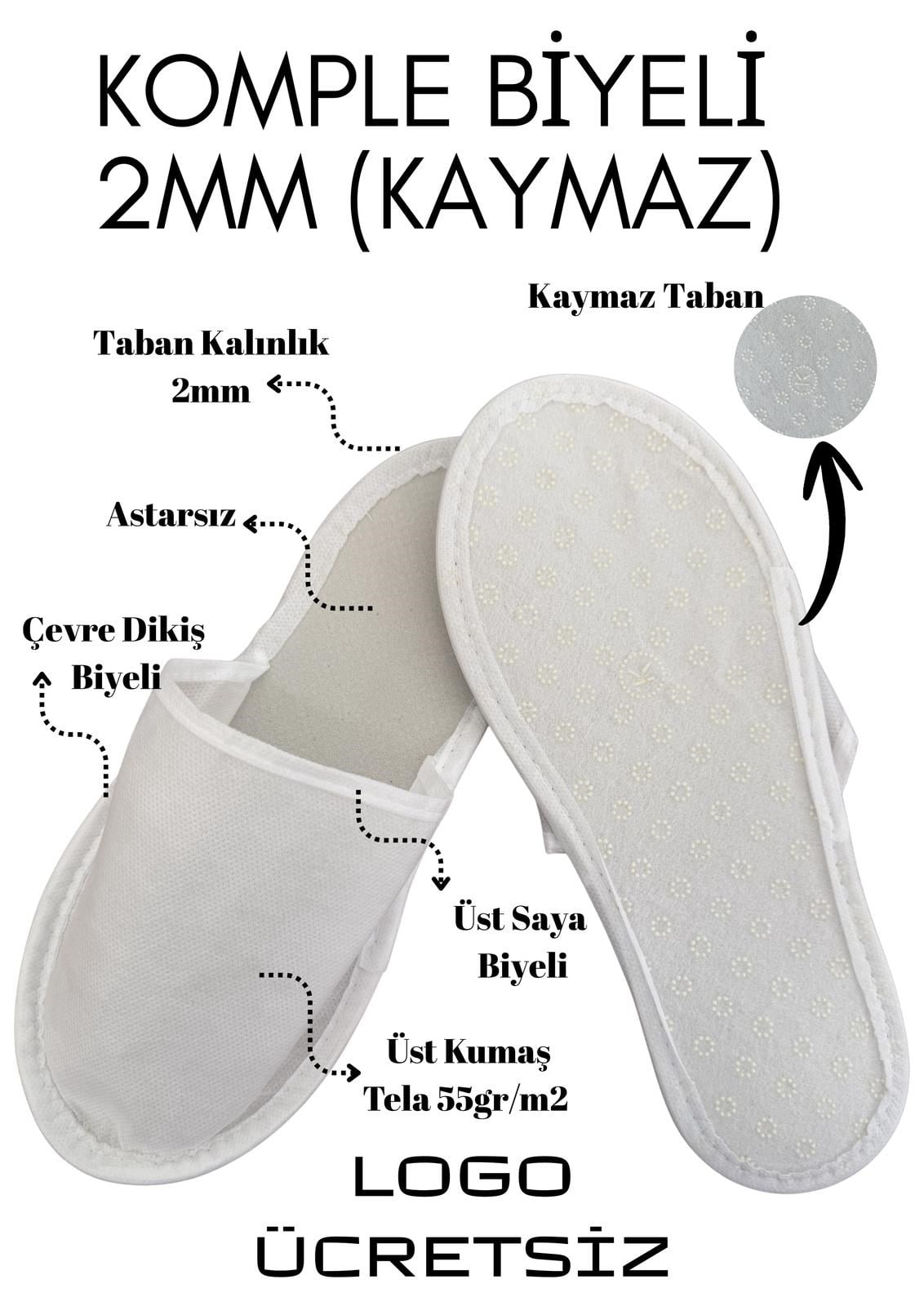 Astarsız 2mm Komple Biyeli  Kaymaz Taban Tek Kullanımlık Terlik T005-K