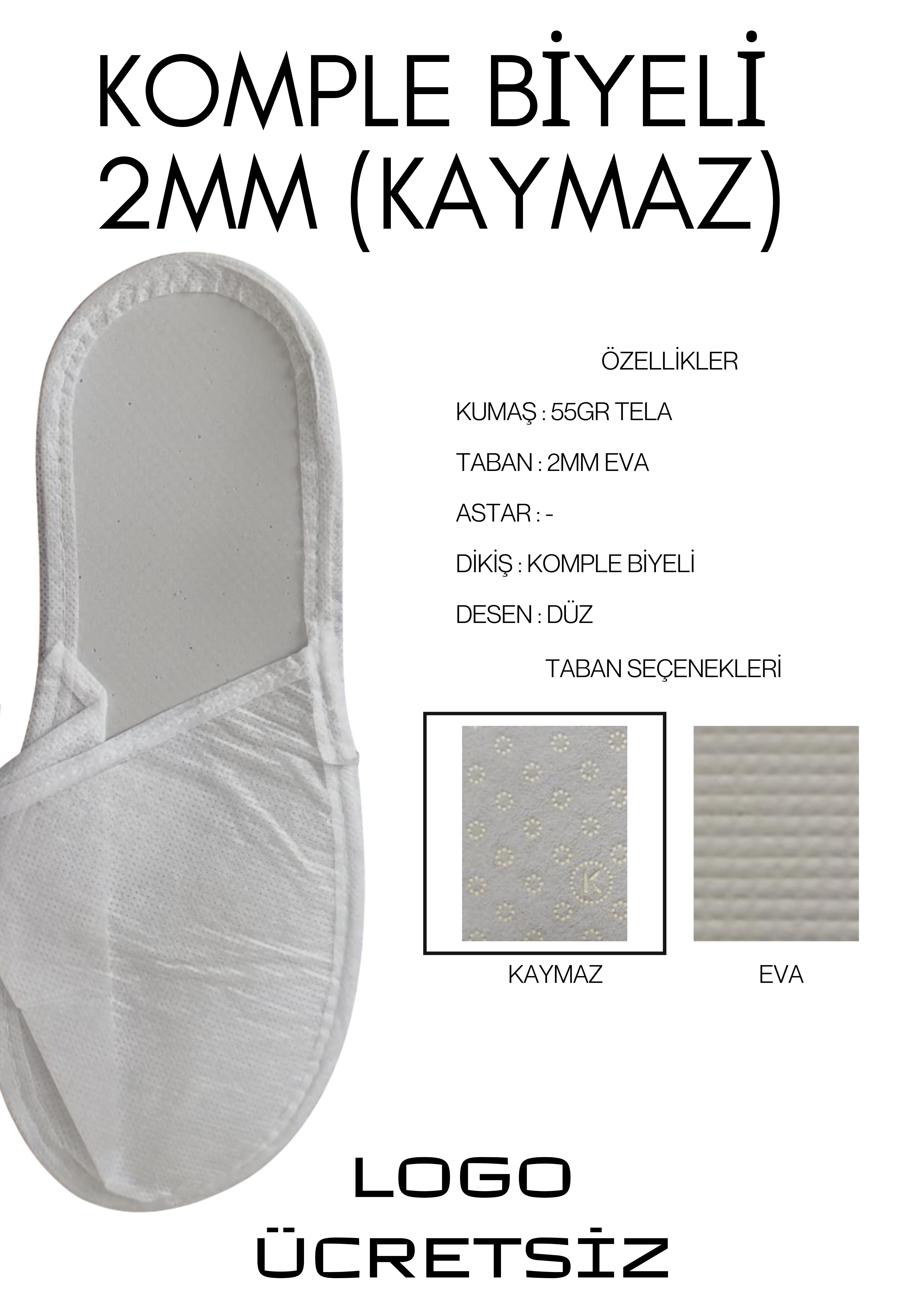 Astarsız 2mm Komple Biyeli  Kaymaz Taban Tek Kullanımlık Terlik T005-K