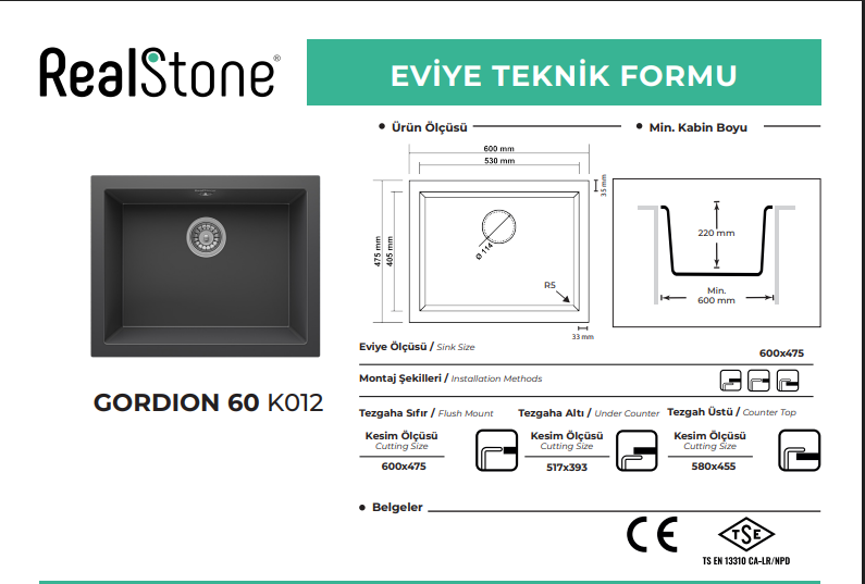 Realstone Gordion Siyah 60