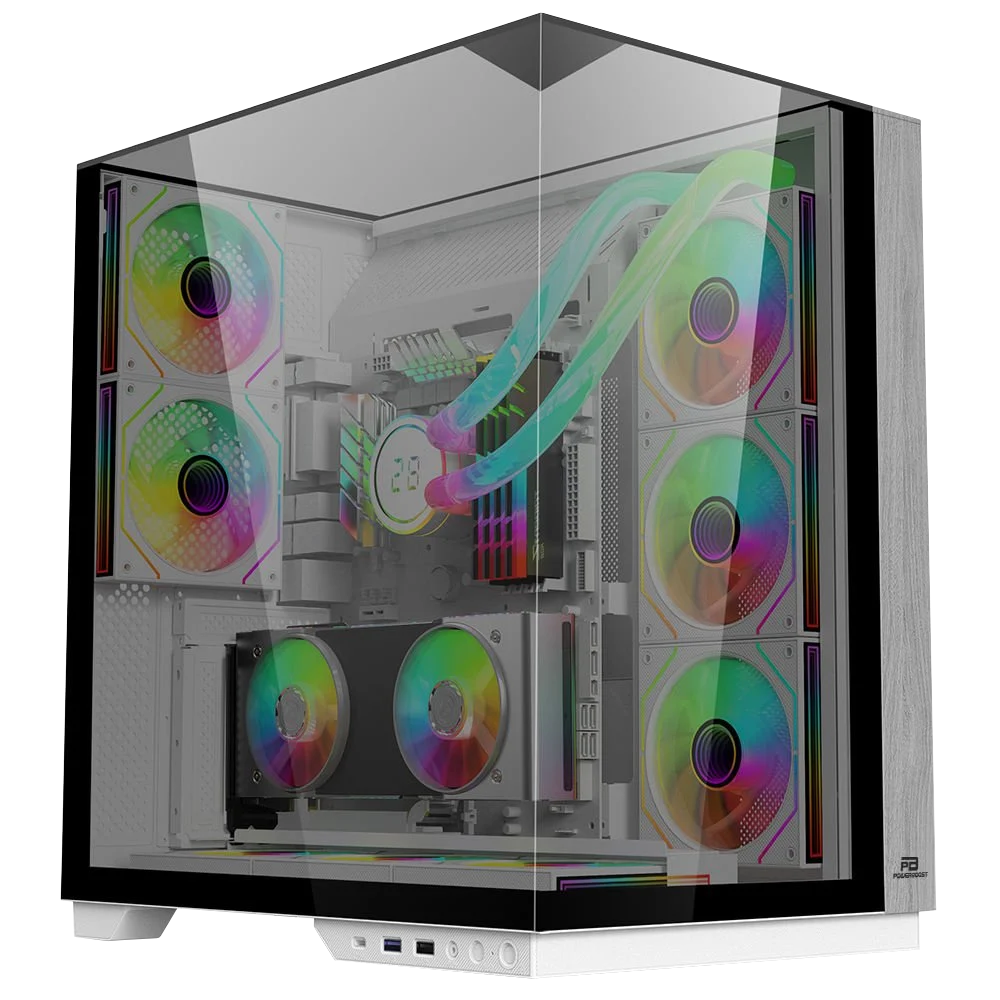 POWERBOOST PB-A100W ECLIPSE 8*ARGB FAN TRIPLE TEMPERLİ CAM TYPE-C MidTOWER AHŞAP SEAVIEW ATX BEYAZ OYUNCU KASASI