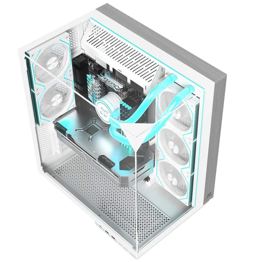 POWERBOOST PB-A100W ECLIPSE 8*ARGB FAN TRIPLE TEMPERLİ CAM TYPE-C MidTOWER AHŞAP SEAVIEW ATX BEYAZ OYUNCU KASASI