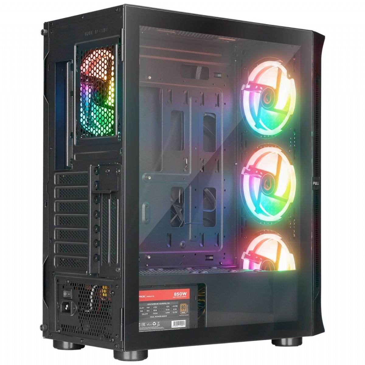 RAMPAGE PROLIX 4*12CM ARGB FAN MANYETİK TEMPERLİ CAMLI Mid-T POWERSIZ OYUNCU KASASI