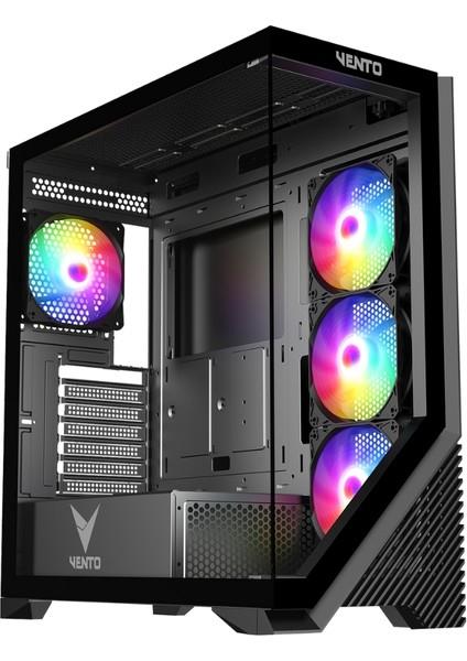 VENTO VG4202FL FSP 750W GEN5 4x120MM RAINBOW RGB FAN USB 3.0 TEMPERLİ CAM SİYAH OYUNCU KASASI