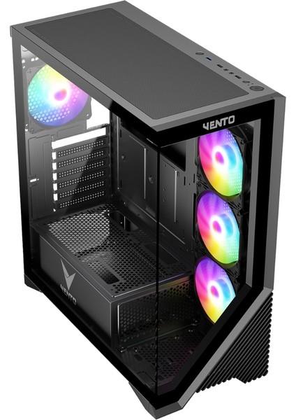 VENTO VG4202FL FSP 750W GEN5 4x120MM RAINBOW RGB FAN USB 3.0 TEMPERLİ CAM SİYAH OYUNCU KASASI