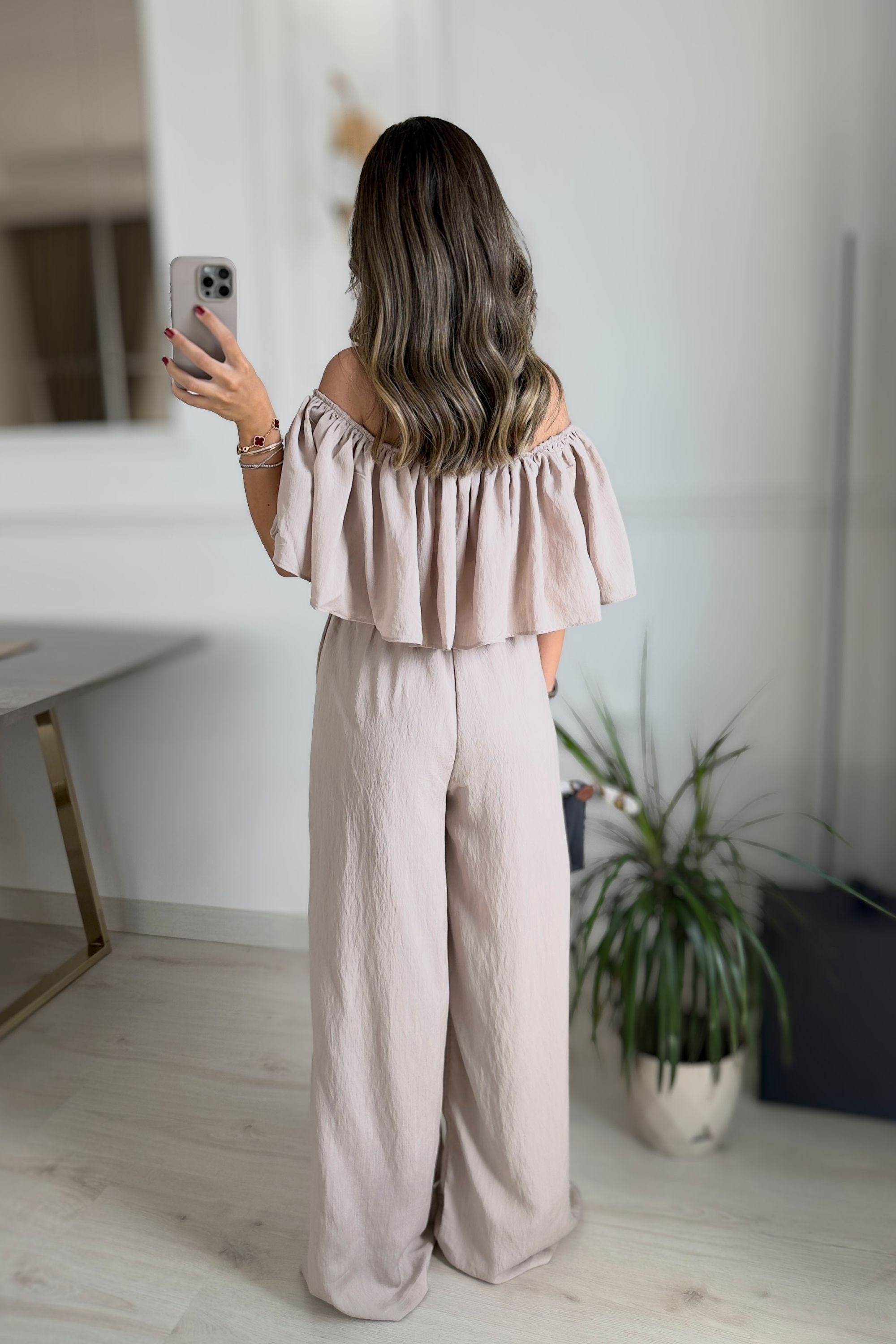  FIRFIR DETAYLI BLUZ PANTOLON TAKIM - VİZON