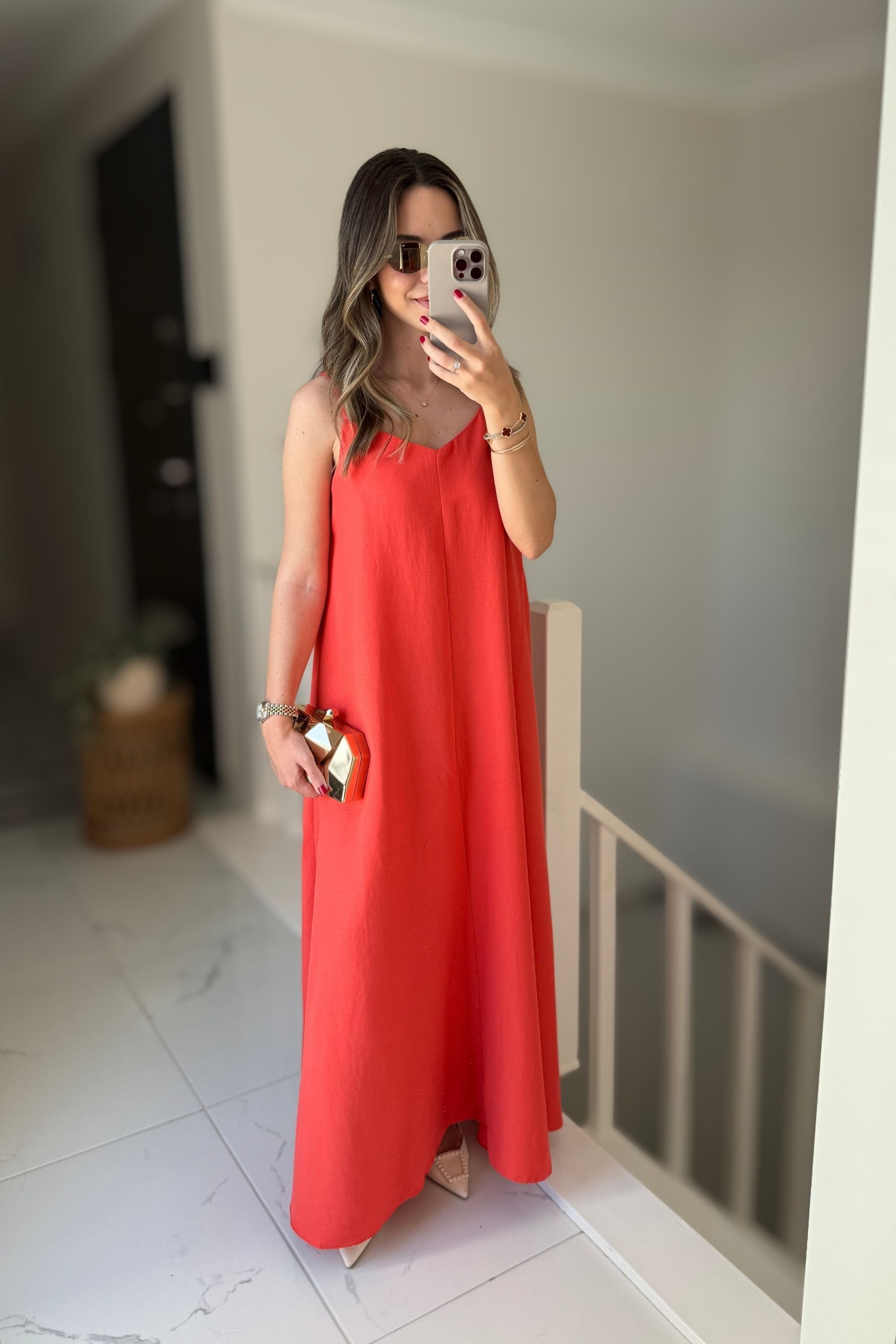 ASKILI UZUN ELBİSE - TURUNCU