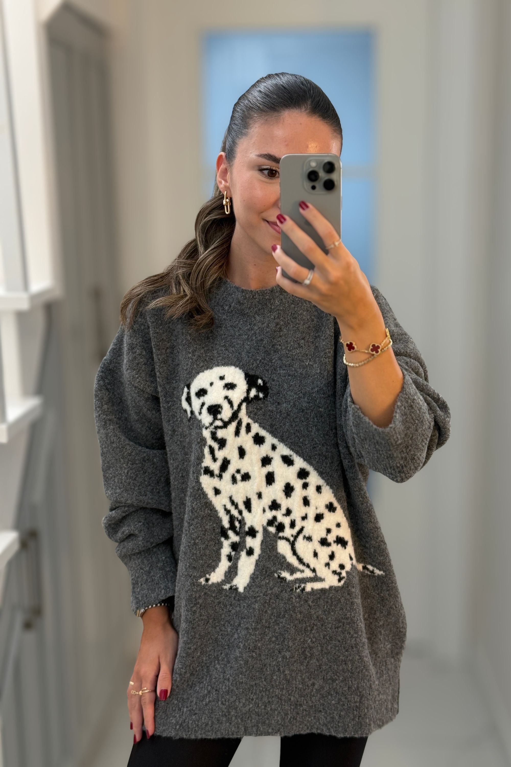 DALMAÇYALI KÖPEK DESENLİ TRİKO KAZAK - ANTRASİT