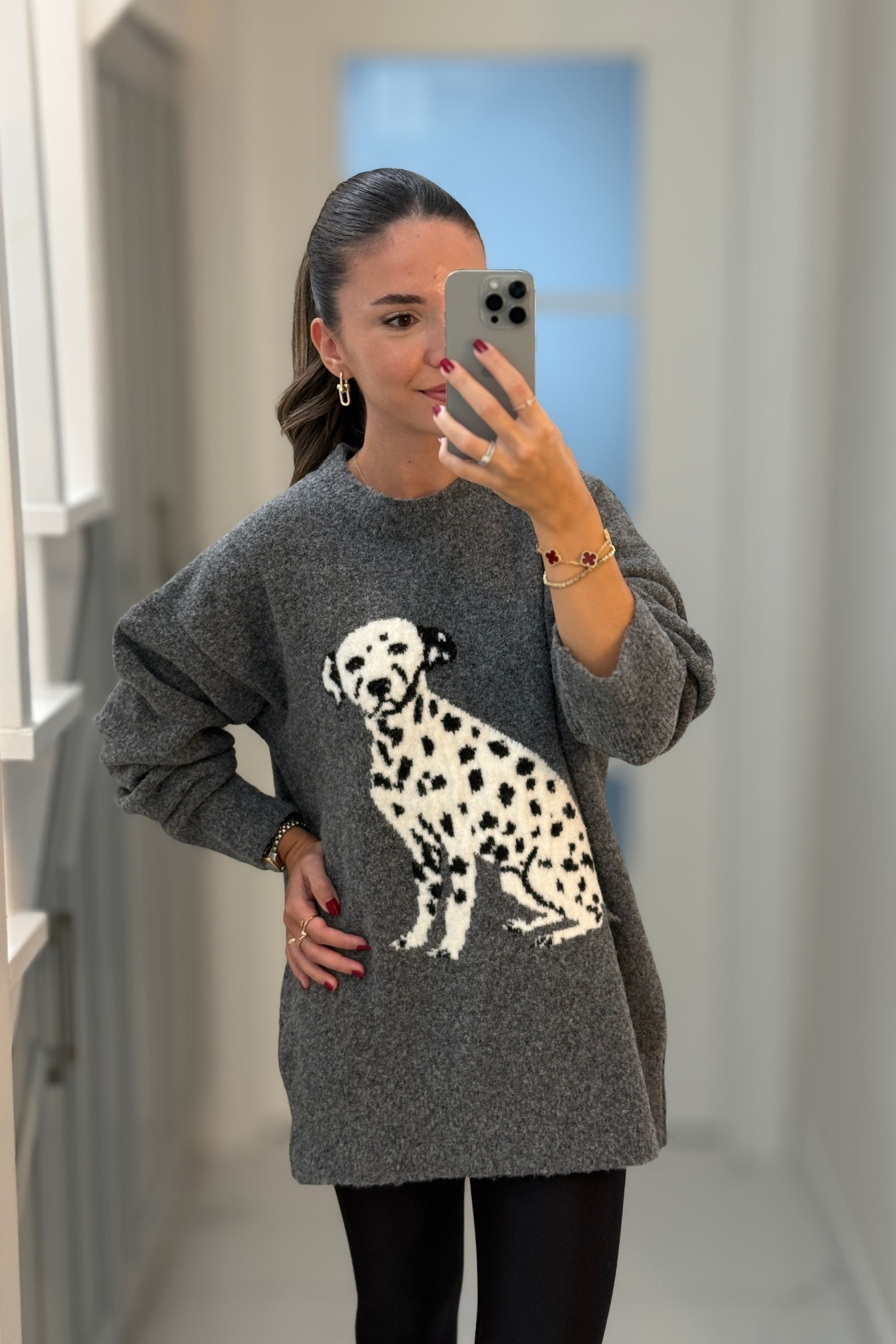 DALMAÇYALI KÖPEK DESENLİ TRİKO KAZAK - ANTRASİT