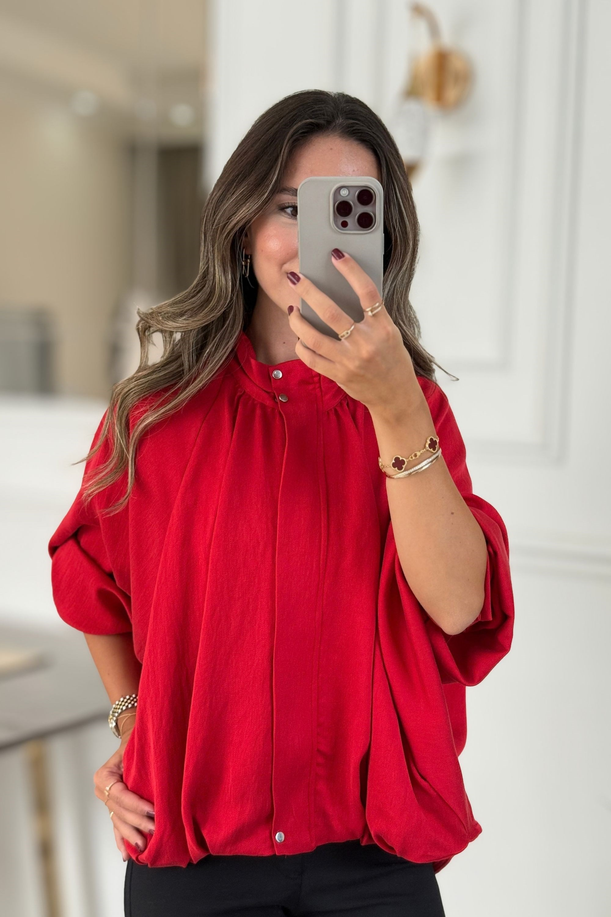 DİK YAKALI REGLAN MONT - KIRMIZI