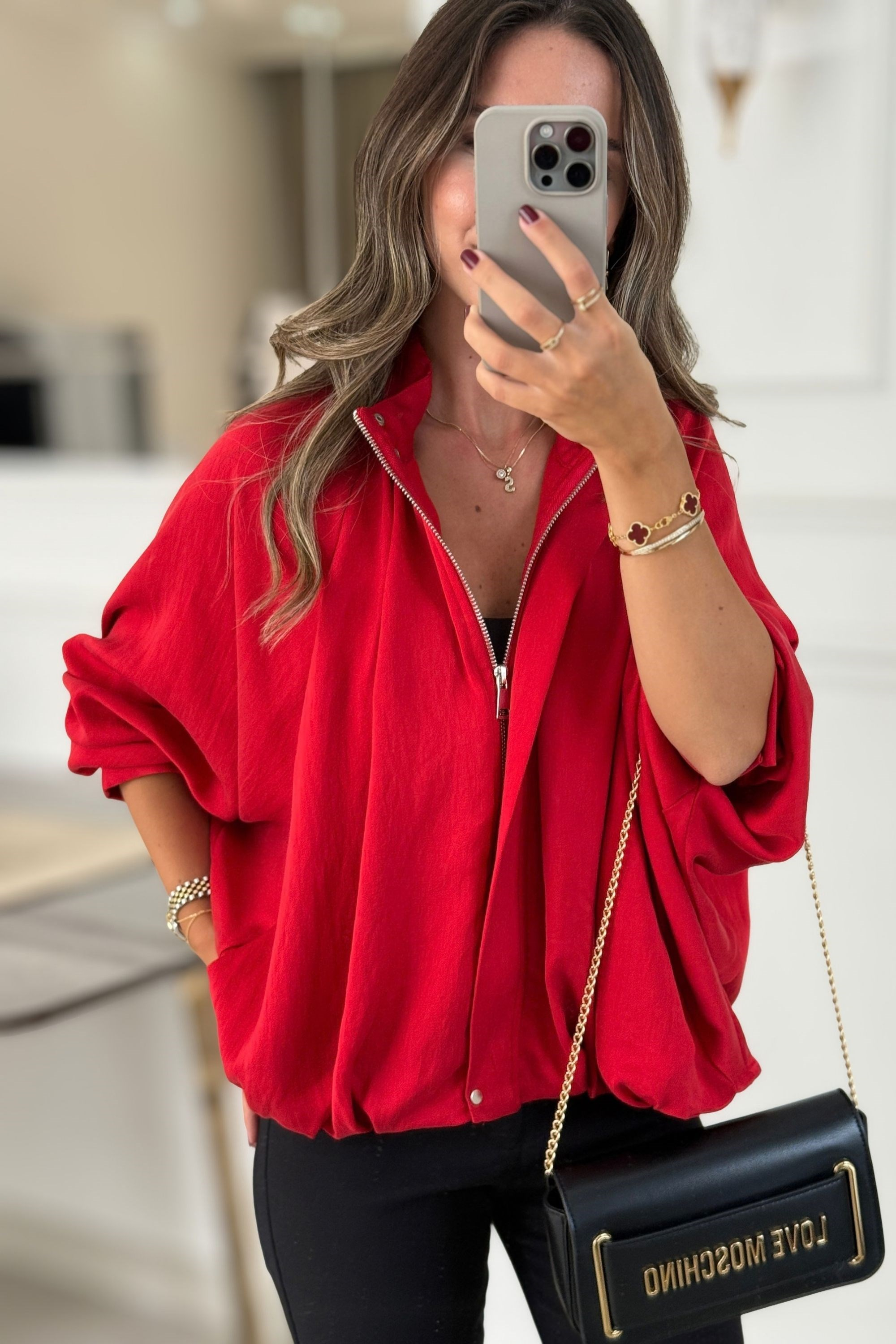 DİK YAKALI REGLAN MONT - KIRMIZI