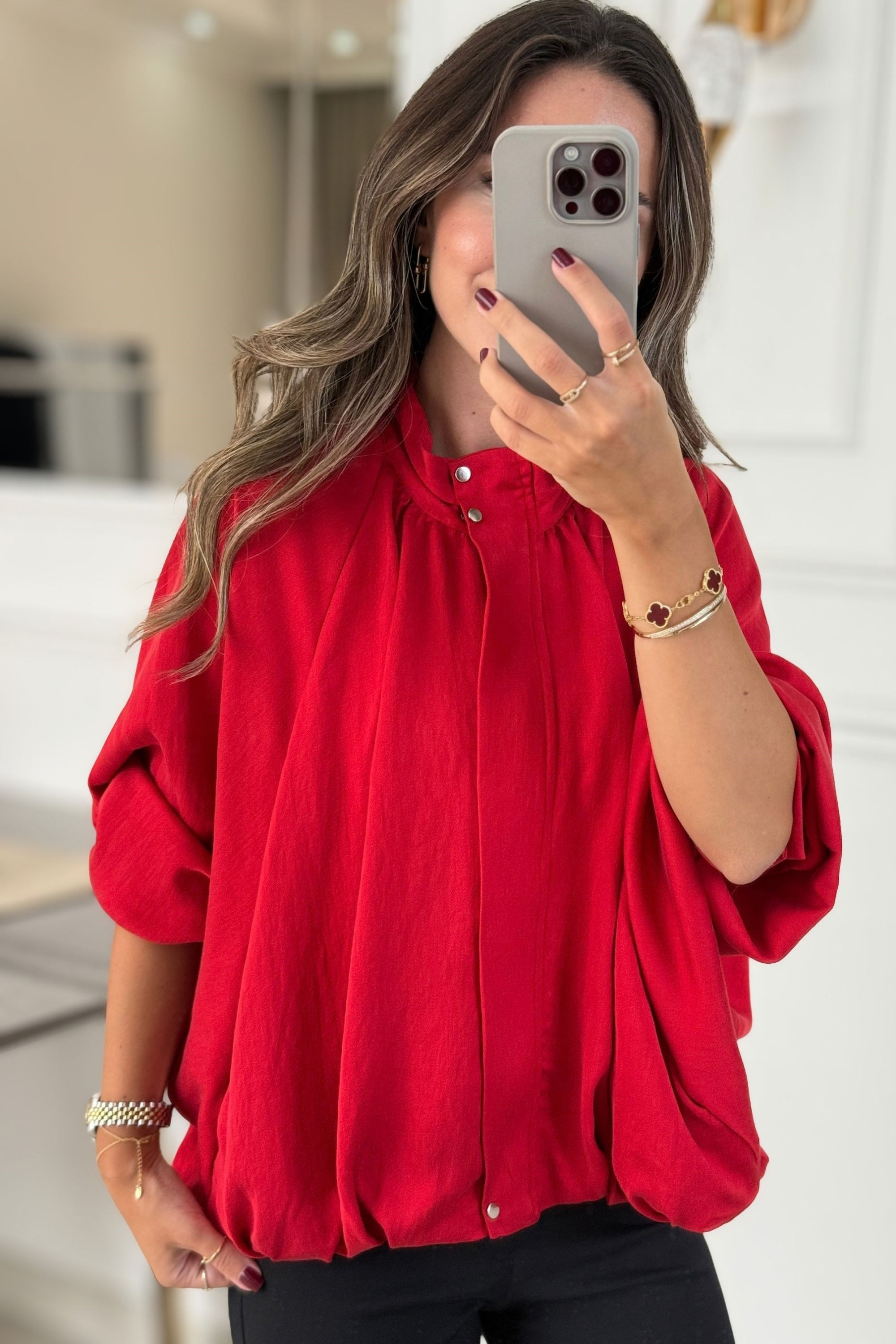DİK YAKALI REGLAN MONT - KIRMIZI