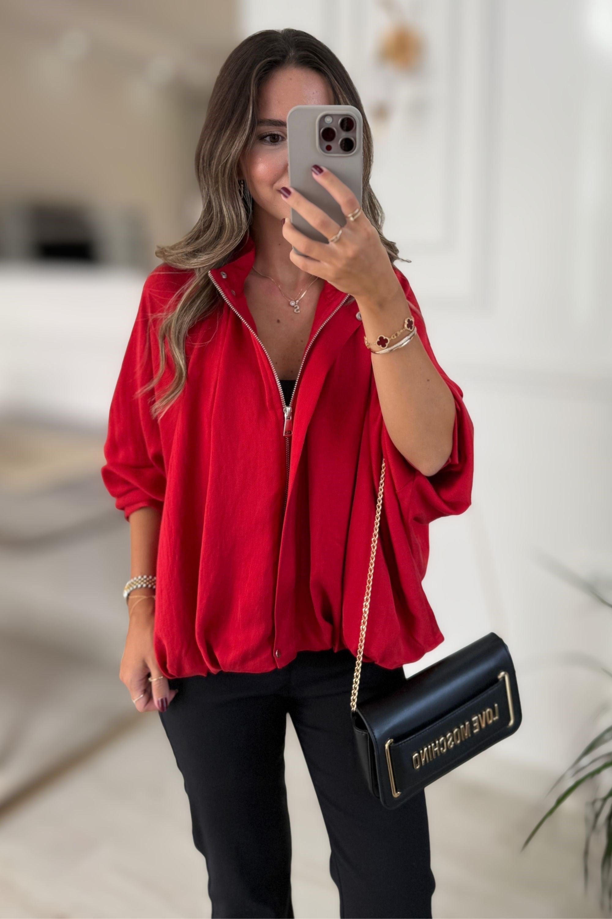 DİK YAKALI REGLAN MONT - KIRMIZI