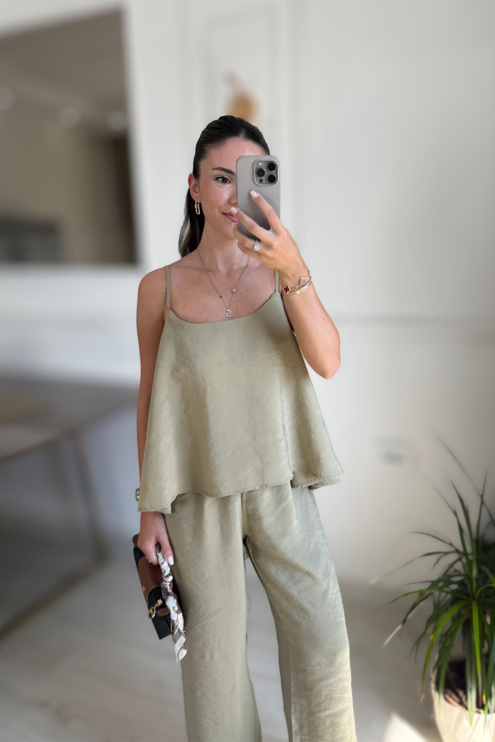 İP ASKILI BLUZ PANTOLON TAKIM - HAKİ
