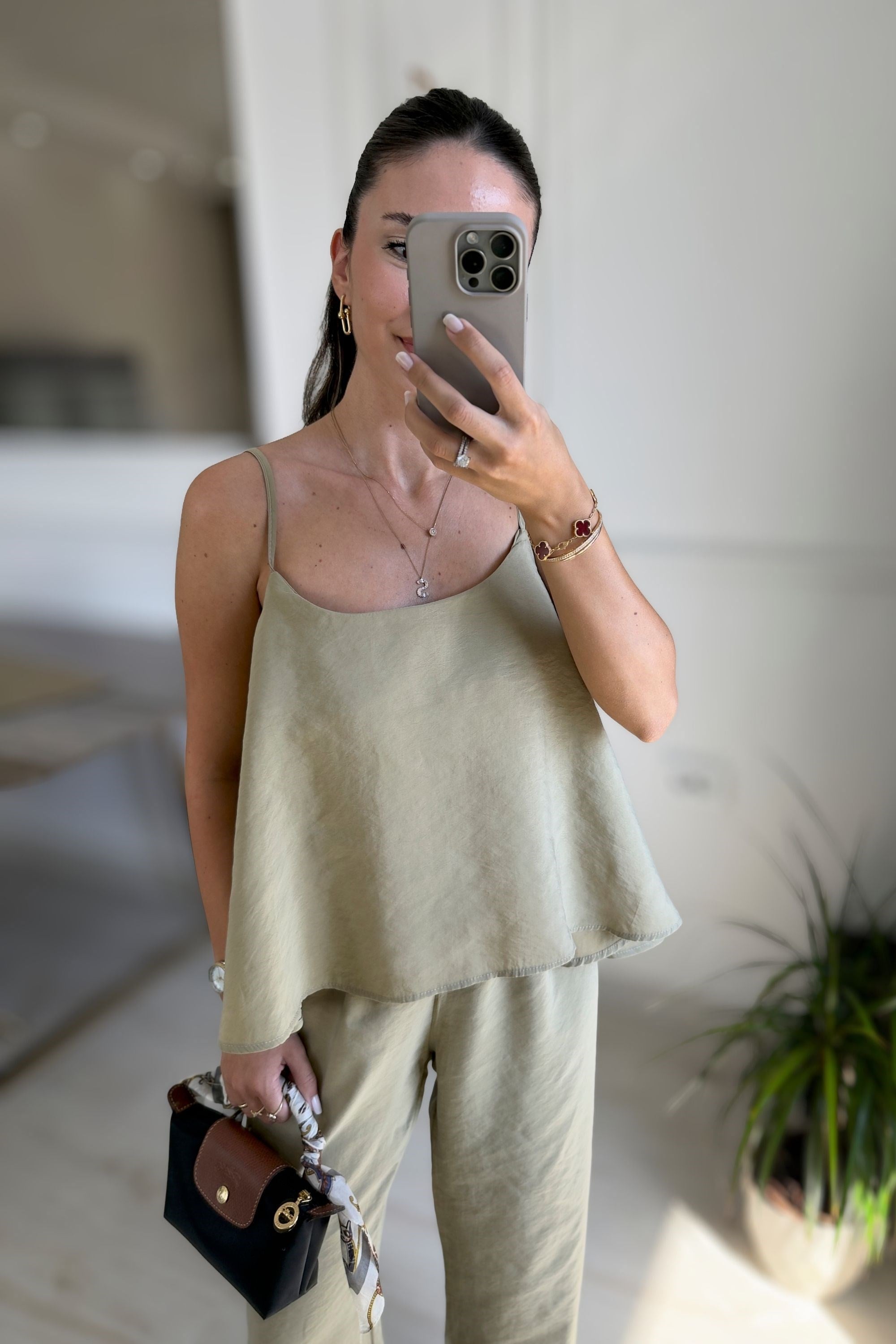 İP ASKILI BLUZ PANTOLON TAKIM - HAKİ