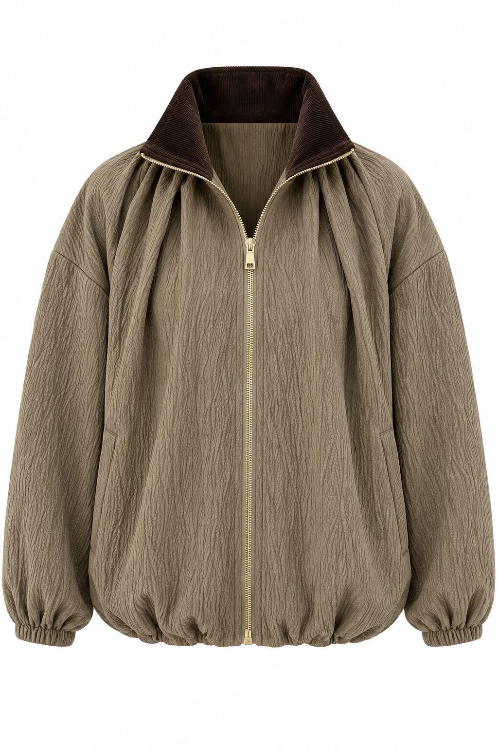 KADİFE YAKA BOMBER MONT - HAKİ
