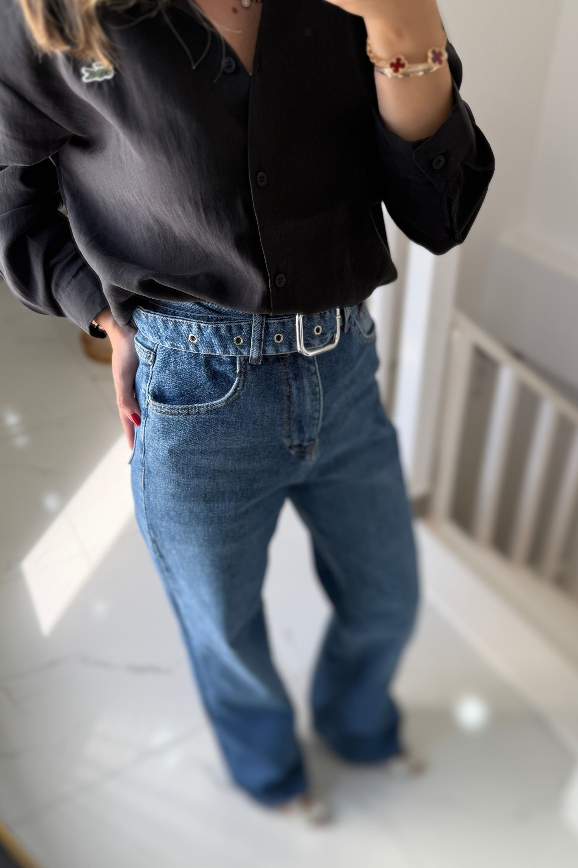 KEMERLİ STRAİGHT FİT JEAN - MAVİ