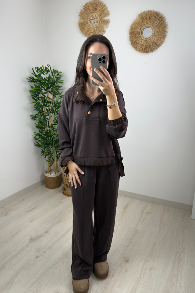 ORJ. MARKA GOLD DÜĞMELİ MODAL TAKIM - KAHVE