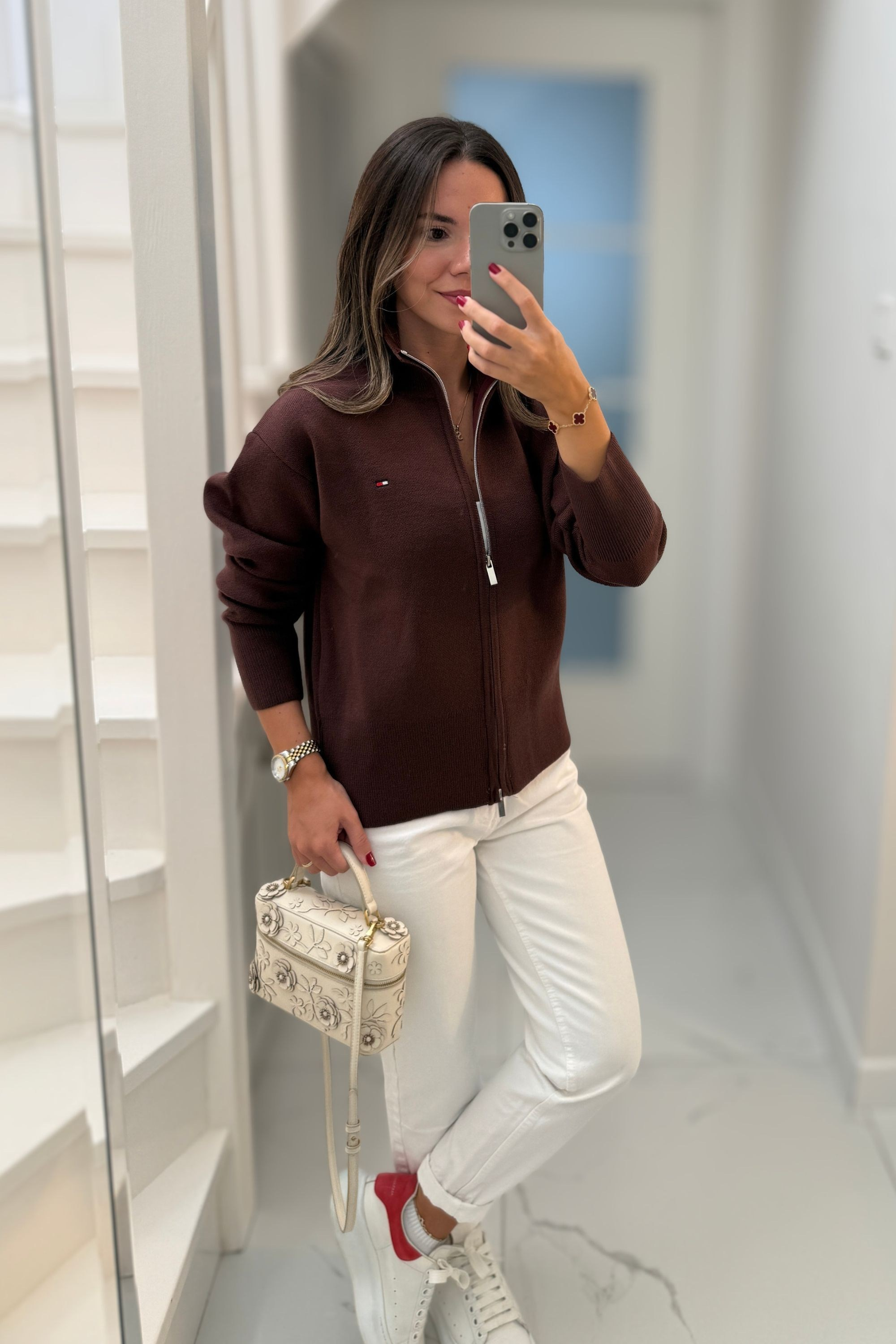 ORJ MARKA DİK YAKA ÇELİK TRİKO HIRKA - BORDO