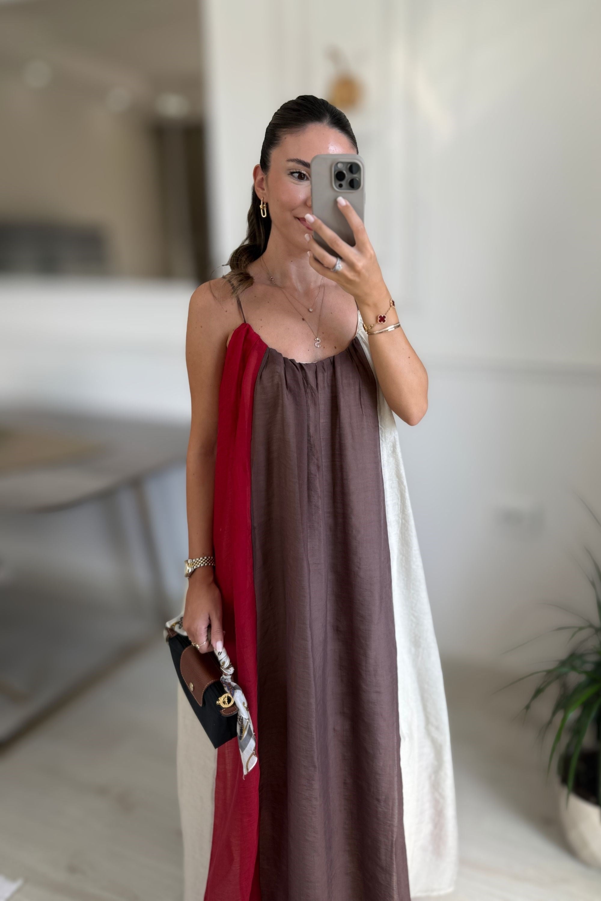 ,RENK GEÇİŞLİ ASKILI ELBİSE - RENKLİ